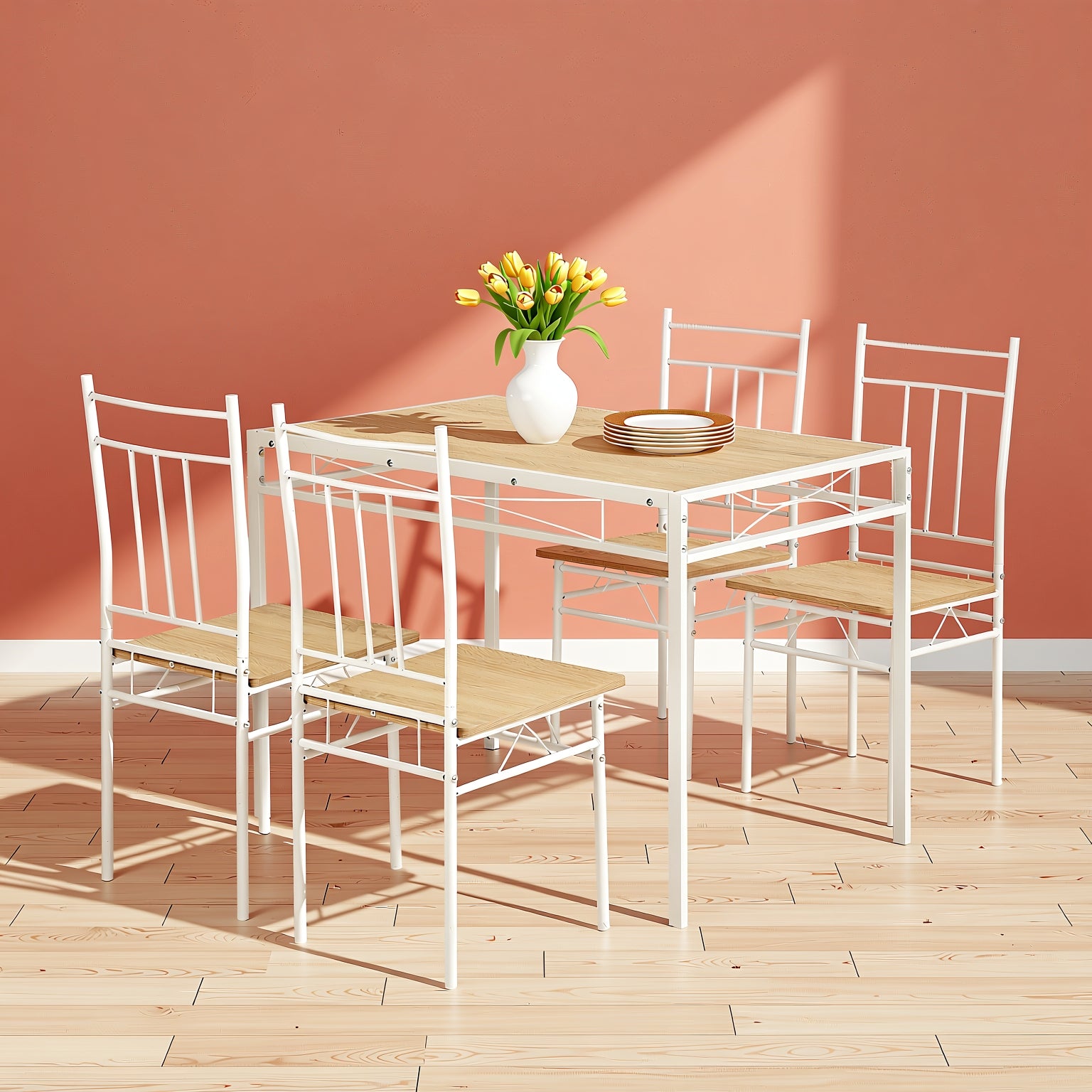 Homy Casa Marbury 5PC Dining Set 42” Oak Table with 4 Chairs