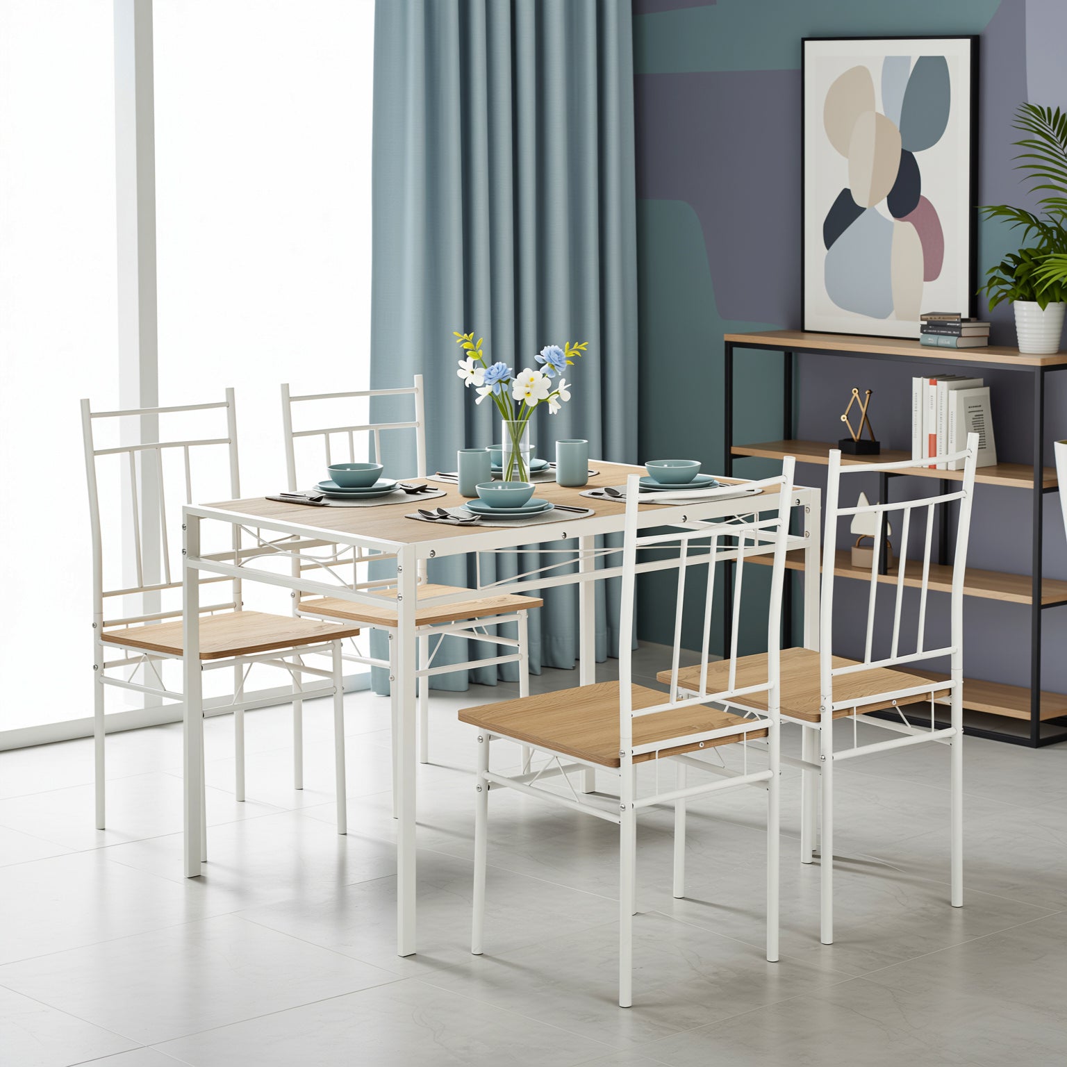 Marbury 5-Piece Dining Set with Wooden Table and 4 Chairs