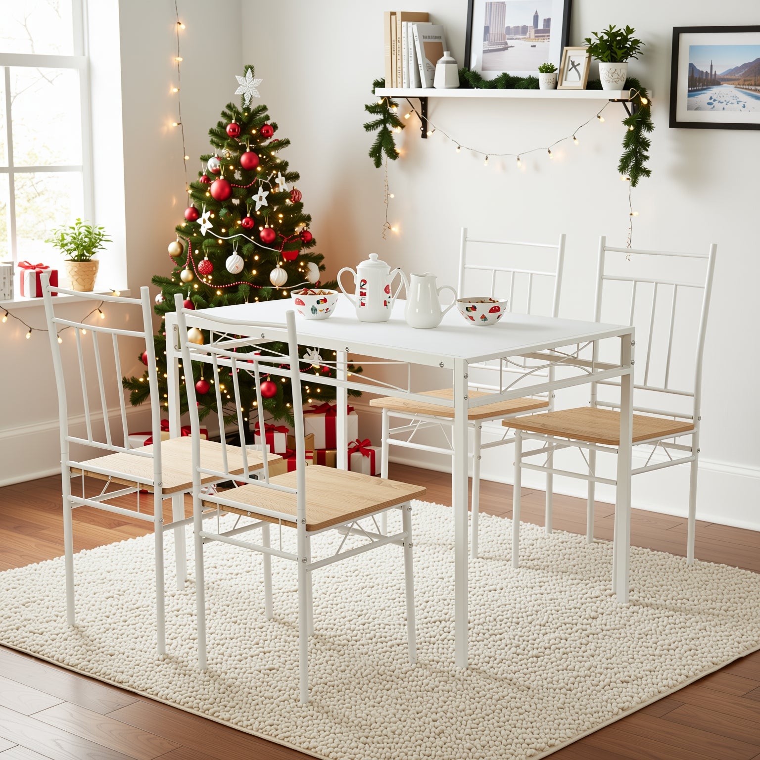 Marbury 5-Piece Dining Set with Wooden Table and 4 Chairs