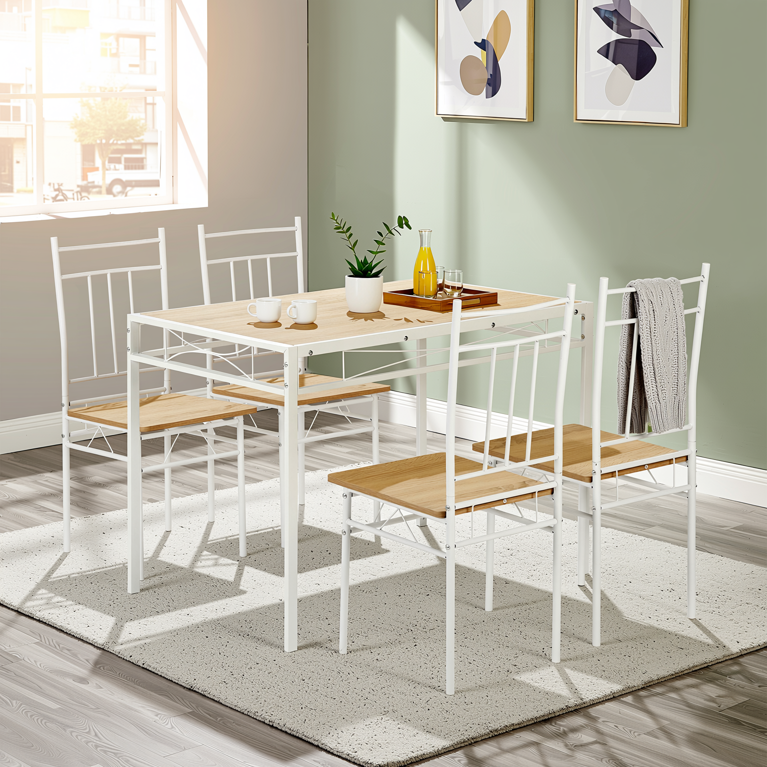 Homy Casa Marbury 5PC Dining Set 42” Oak Table with 4 Chairs