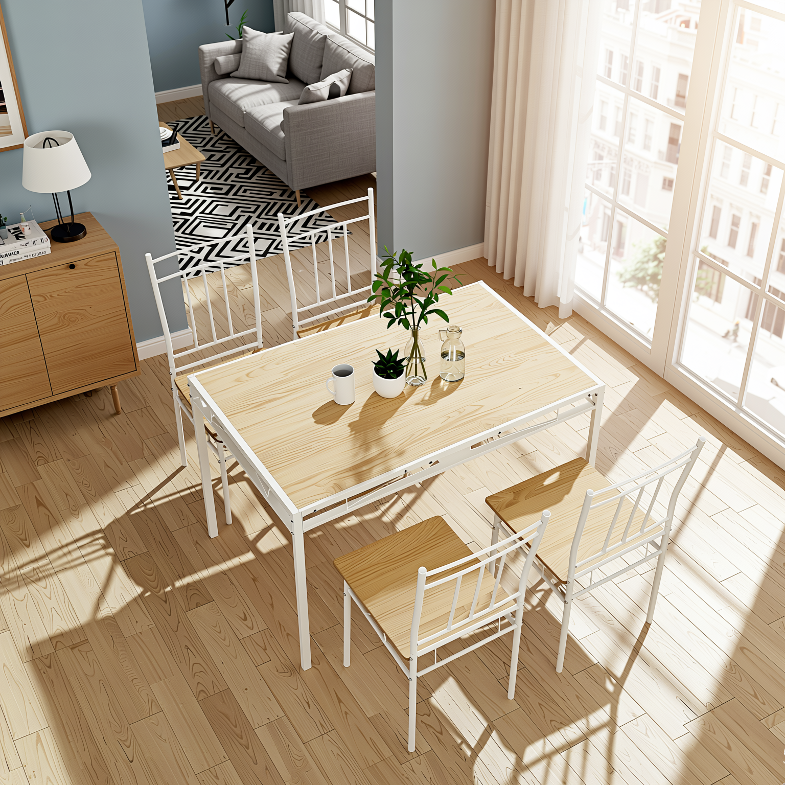Homy Casa Marbury 5PC Dining Set 42” Oak Table with 4 Chairs