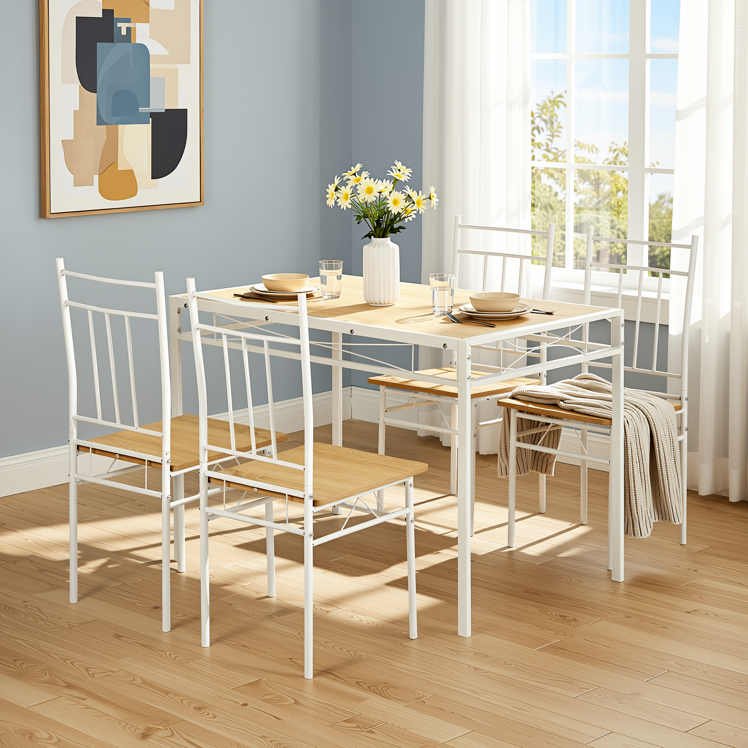 Homy Casa Marbury 5PC Dining Set 42” Oak Table with 4 Chairs