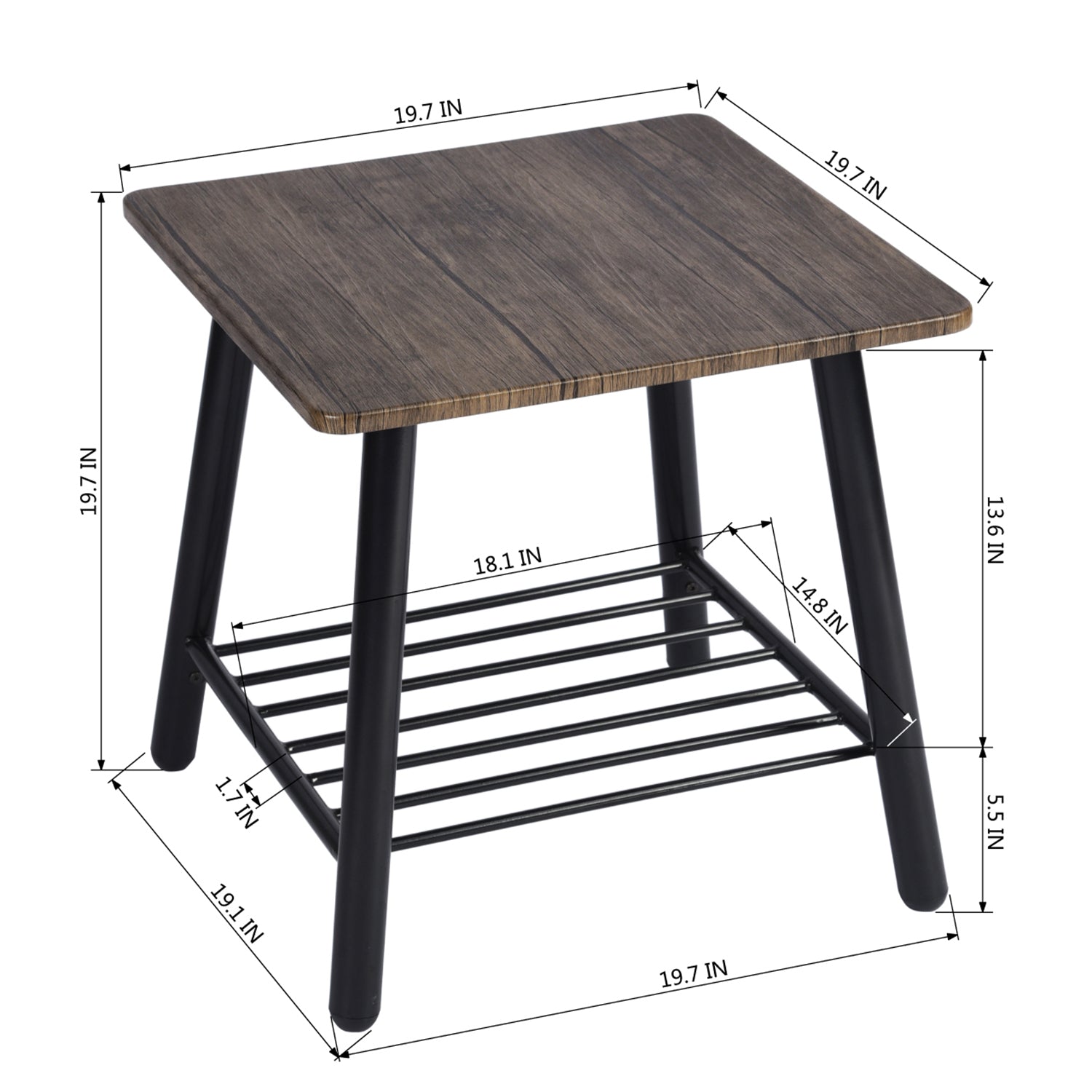 Homy Casa Maui 20“ Side Table Square End Table with Storage Shelf Open Box