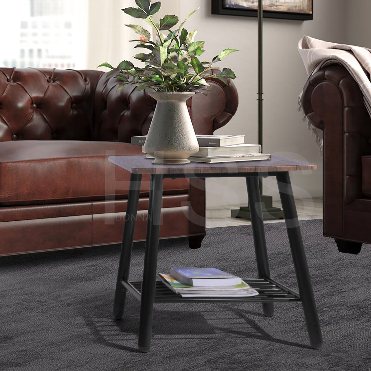 Homy Casa Maui 20“ Side Table Square End Table with Storage Shelf Open Box
