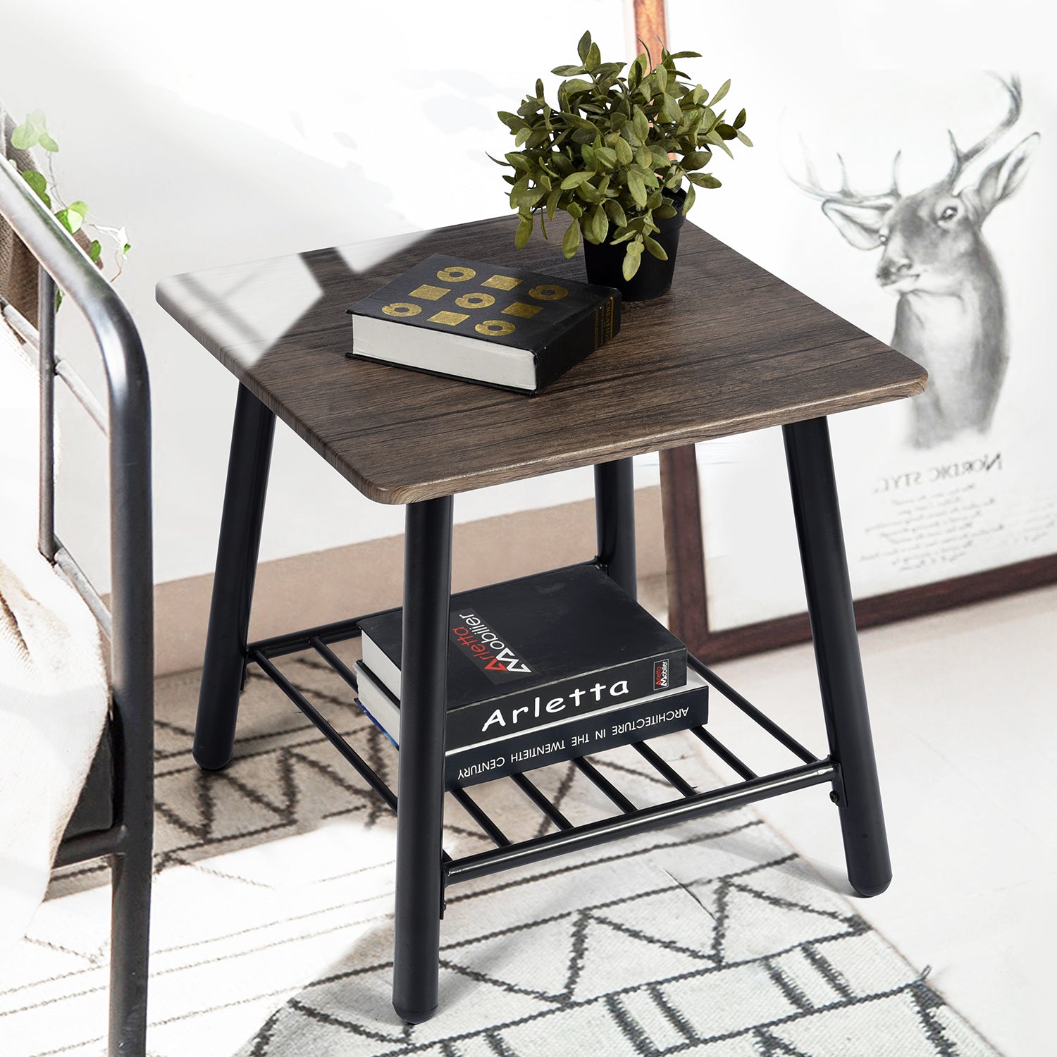Homy Casa Maui 20“ Side Table Square End Table with Storage Shelf Open Box