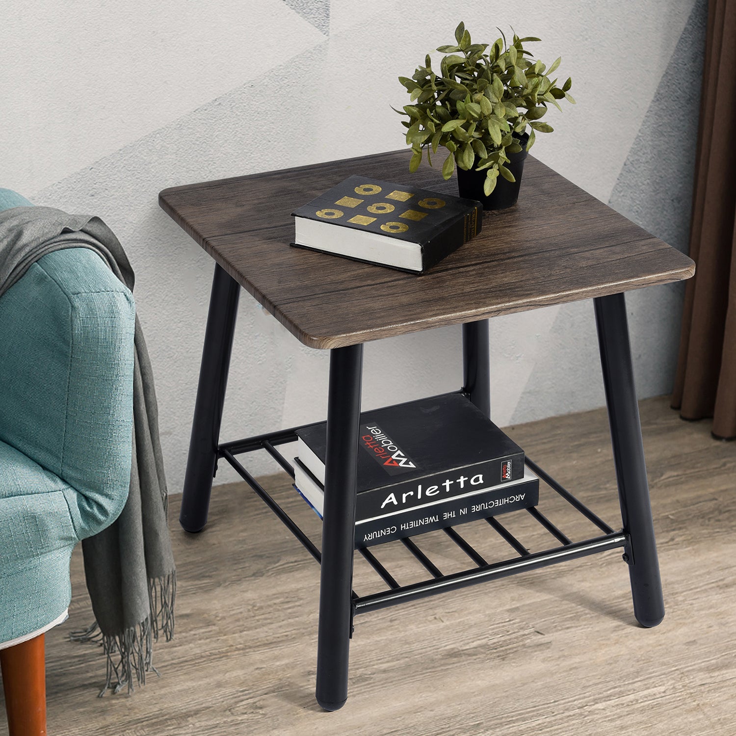 Homy Casa Maui 20“ Side Table Square End Table with Storage Shelf Open Box