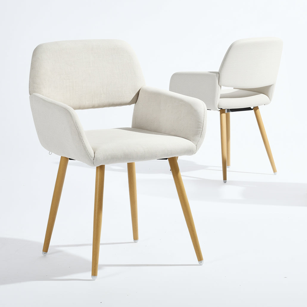 Homy Casa Stan 5 Piece Walnut Dining Table Set 63” Table with 4 Mayfair Upholstered Chairs, Beige