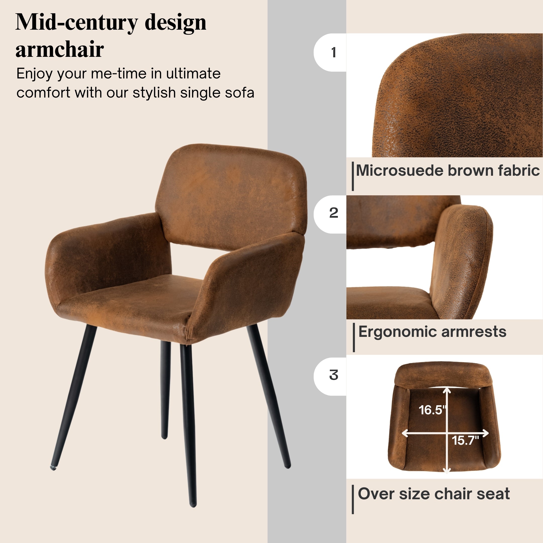 Homy Casa Stan 5PC Dining Set 63” Table with 4 Mayfair Upholstered Chairs, Vintage Brown