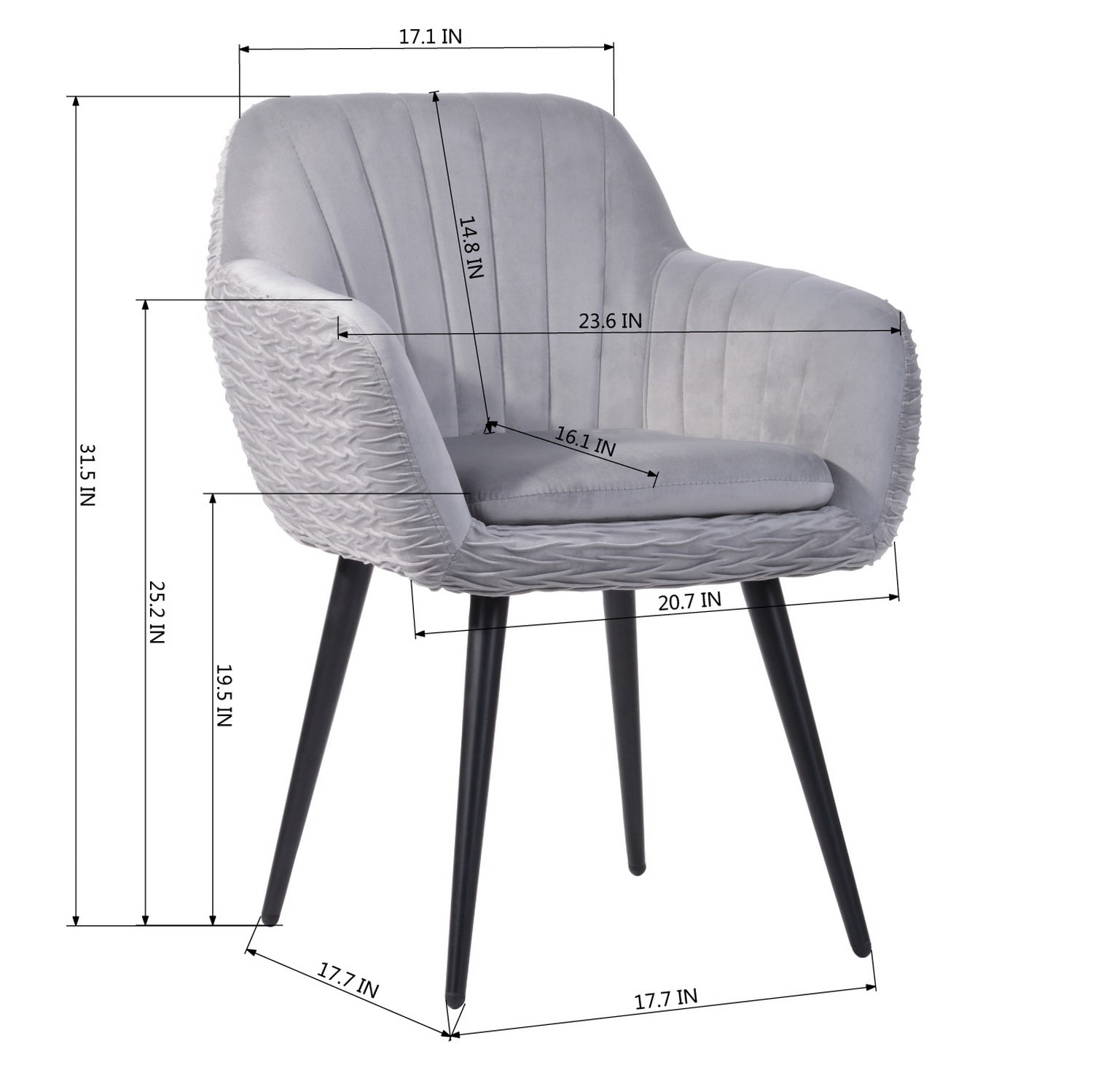 MBAYE Velvet Modern Accent Arm Chair, Metal Frame, Grey