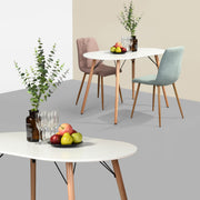 MICK 47” Oval Dining Table, White Top with Solid Wood Legs and Metal Braces, Seats 4, 47.2 × 27.6 × 29.5 in