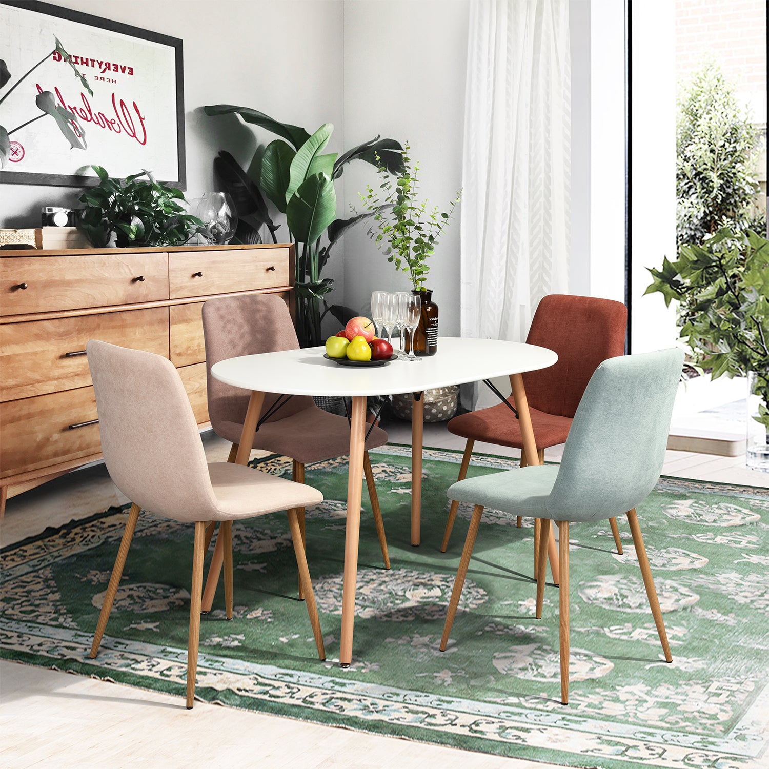 MICK 47” Oval Dining Table, White Top with Solid Wood Legs and Metal Braces, Seats 4, 47.2 × 27.6 × 29.5 in