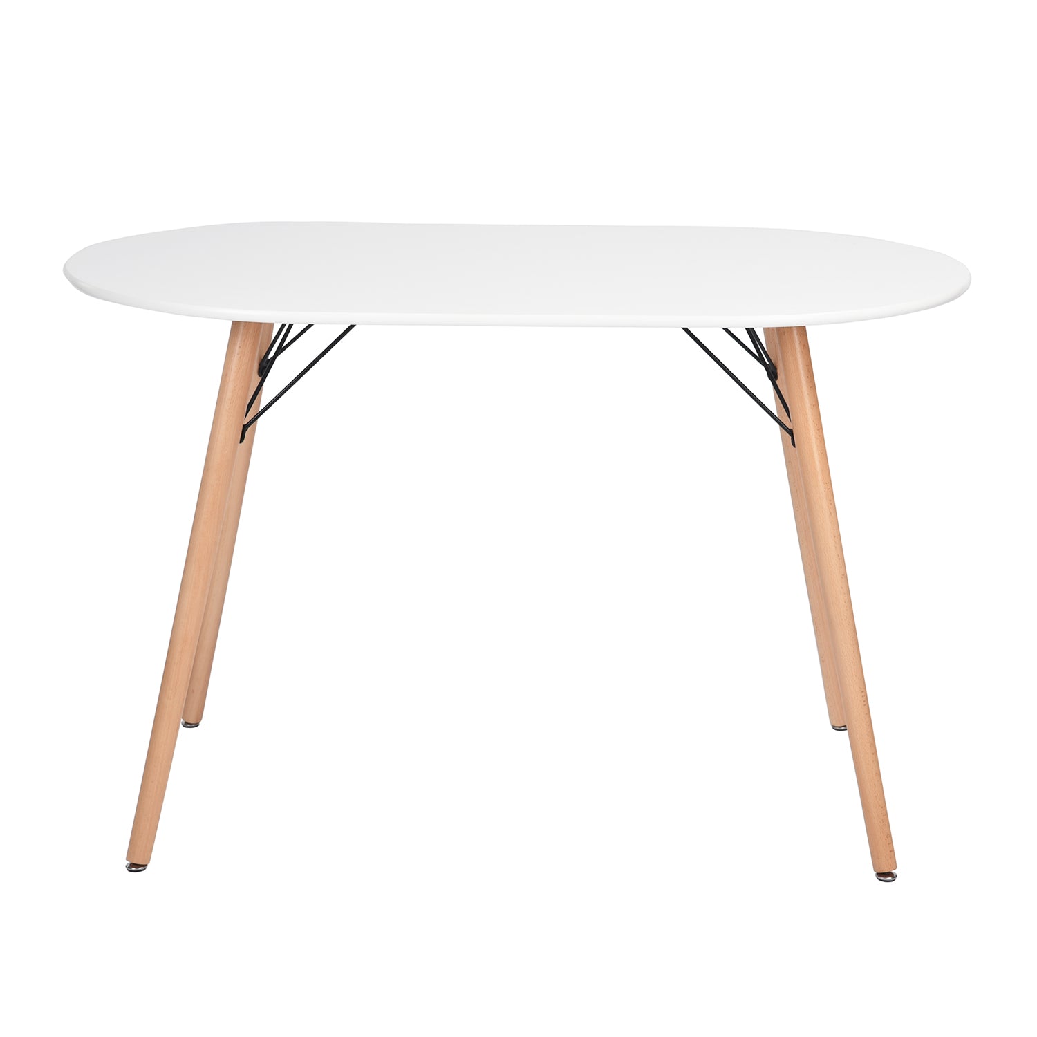 MICK 47” Oval Dining Table, White Top with Solid Wood Legs and Metal Braces, Seats 4, 47.2 × 27.6 × 29.5 in