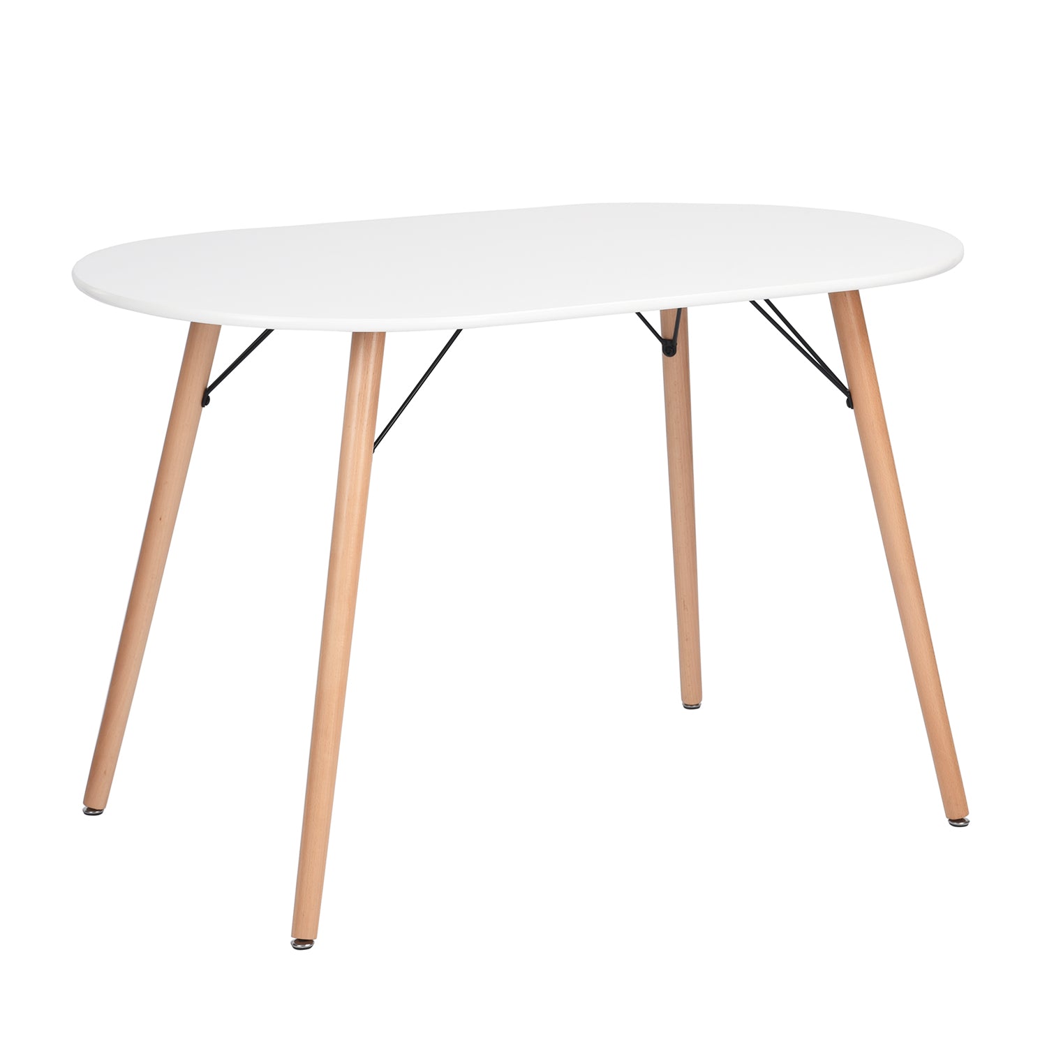 MICK 47” Oval Dining Table, White Top with Solid Wood Legs and Metal Braces, Seats 4, 47.2 × 27.6 × 29.5 in