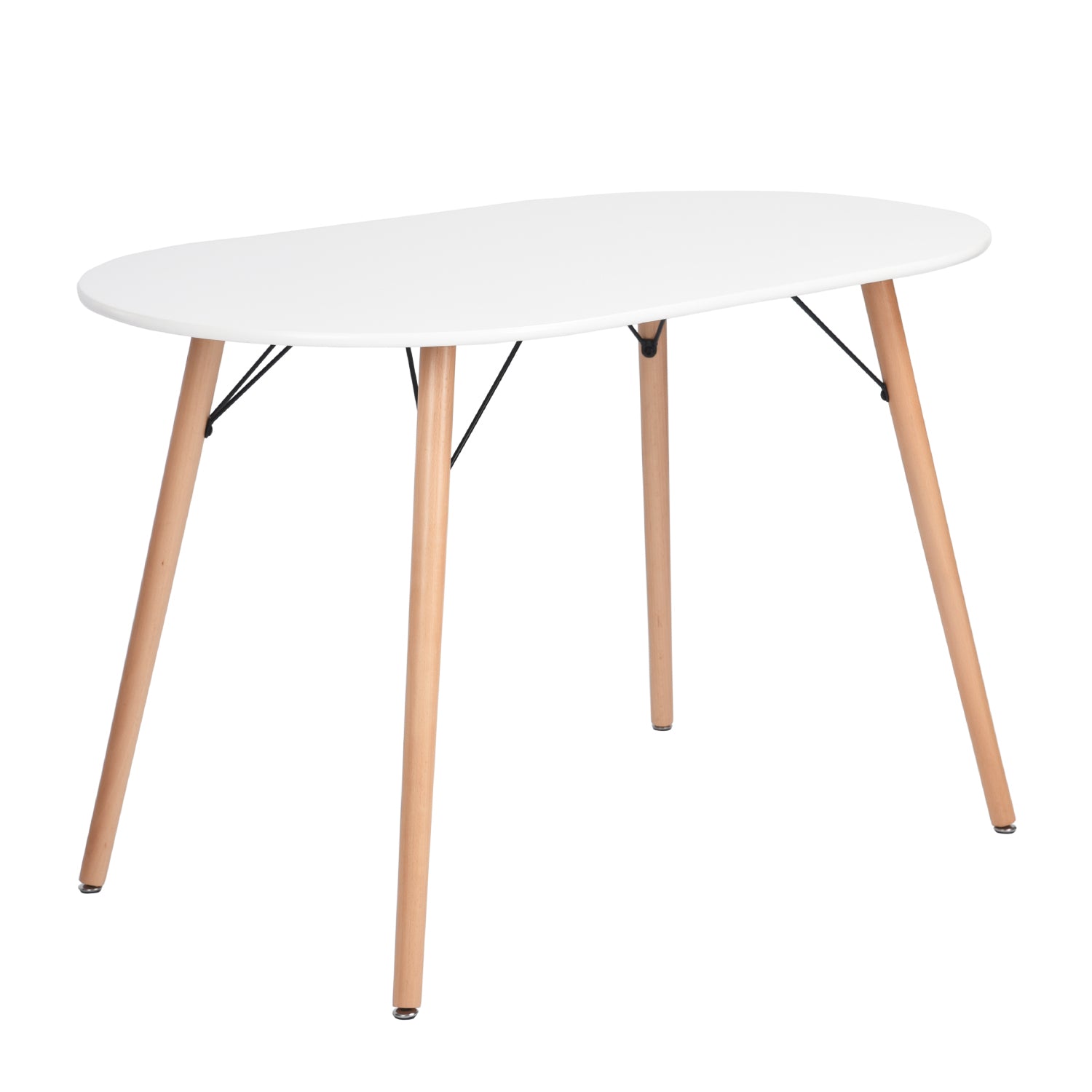 MICK 47” Oval Dining Table, White Top with Solid Wood Legs and Metal Braces, Seats 4, 47.2 × 27.6 × 29.5 in