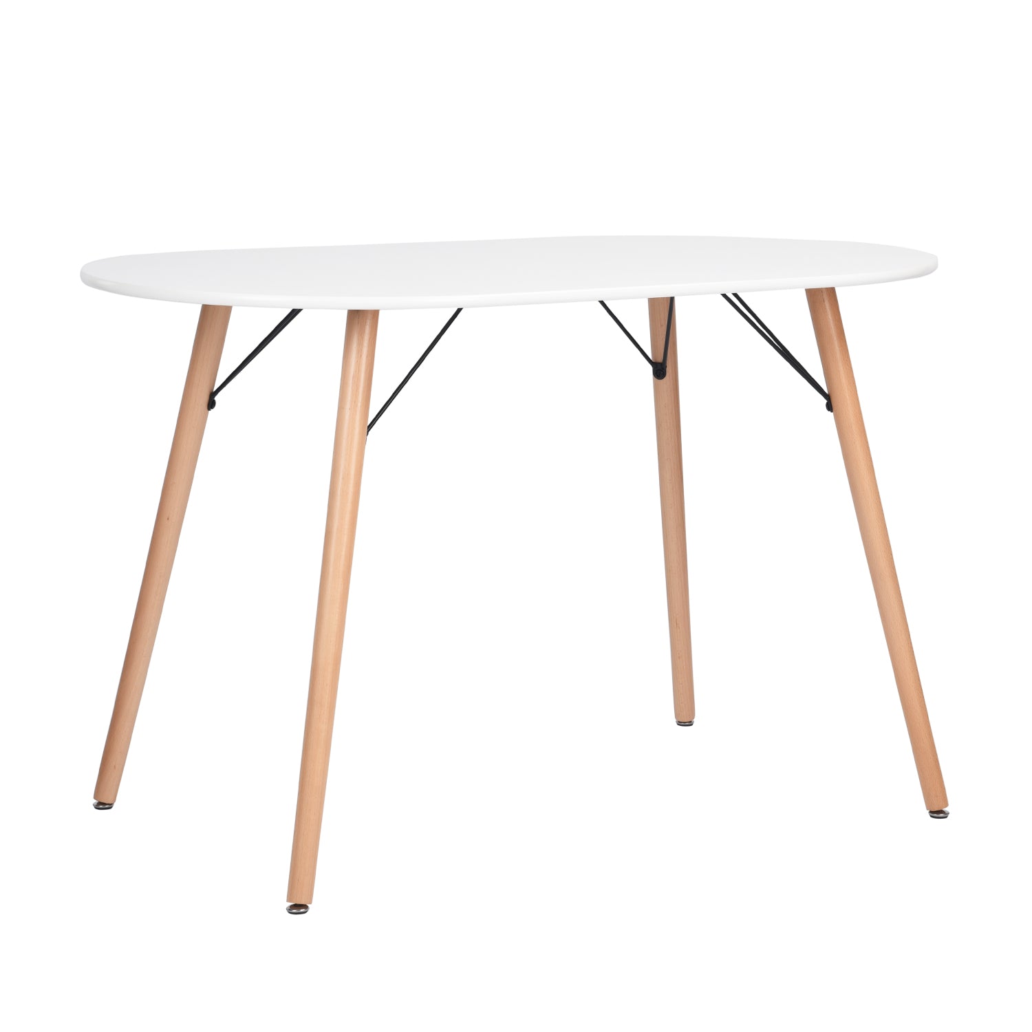 MICK 47” Oval Dining Table, White Top with Solid Wood Legs and Metal Braces, Seats 4, 47.2 × 27.6 × 29.5 in