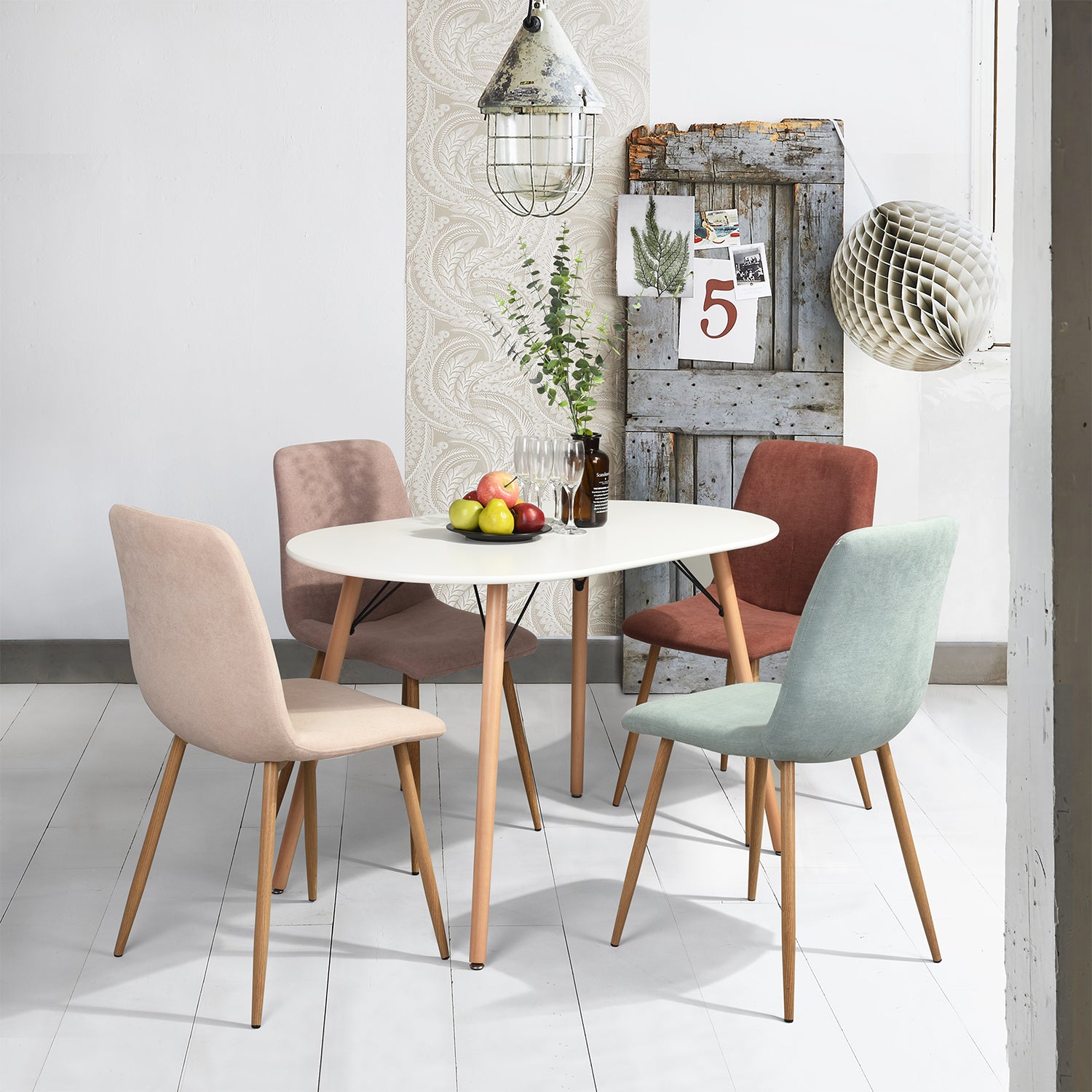 Homy Casa MICK 47” Oval Dining Table, White Top with Solid Wood Legs and Metal Braces, Seats 4