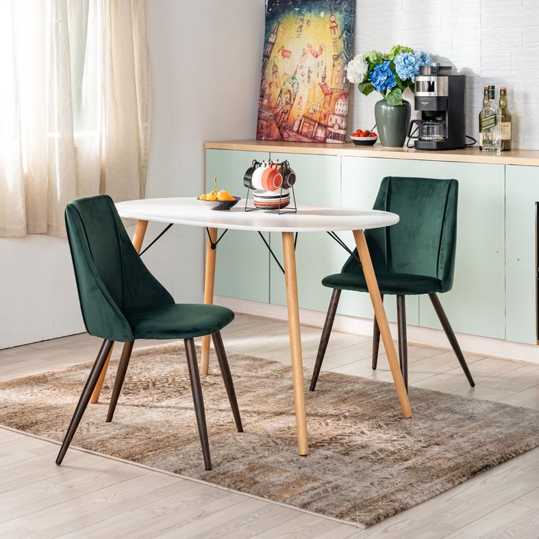 Homy Casa MICK 47” Oval Dining Table, White Top with Solid Wood Legs and Metal Braces, Seats 4
