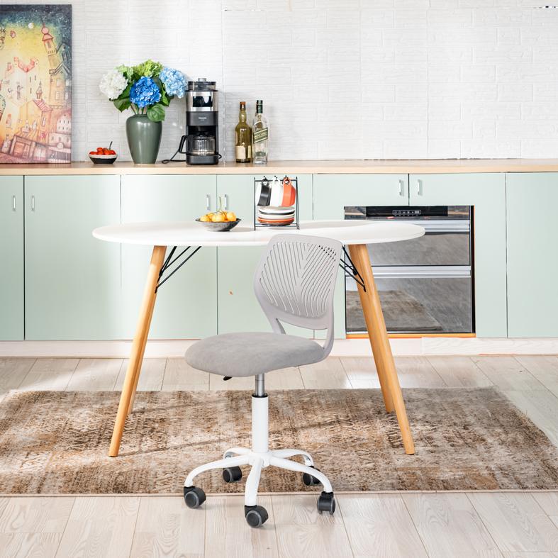 Homy Casa MICK 47” Oval Dining Table, White Top with Solid Wood Legs and Metal Braces, Seats 4