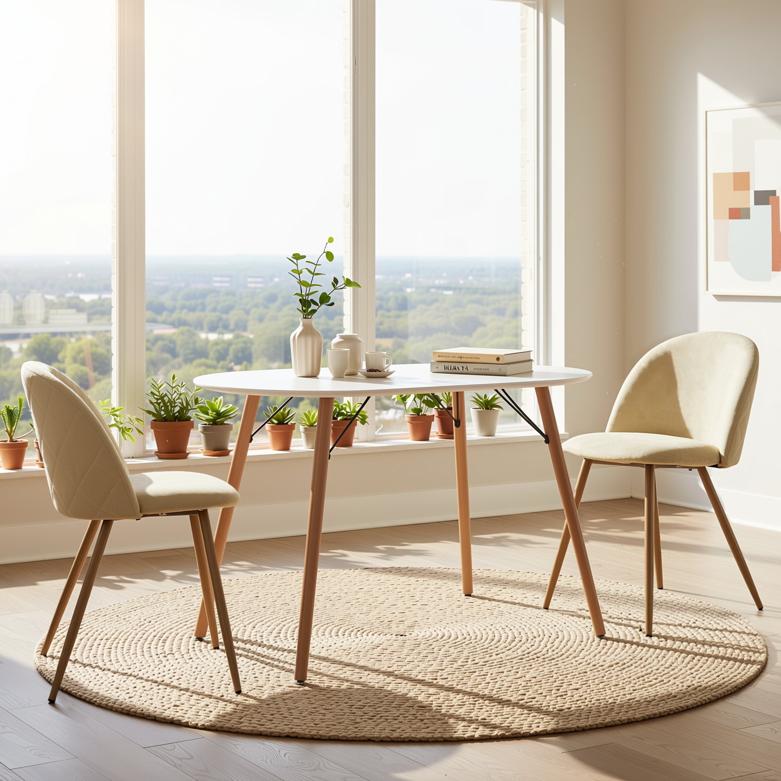 PUZ Modern Fabric Upholstered Dining Chairs with Metal Legs Set of 2