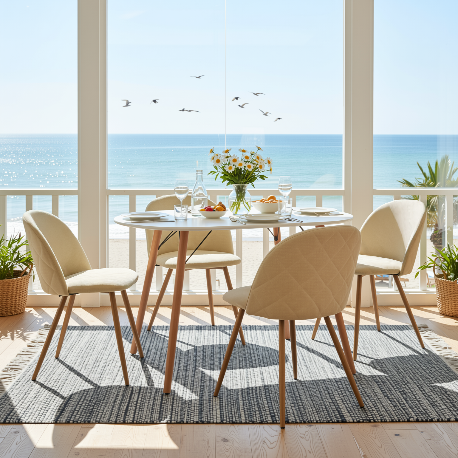 PUZ Modern Fabric Upholstered Dining Chairs with Metal Legs Set of 2