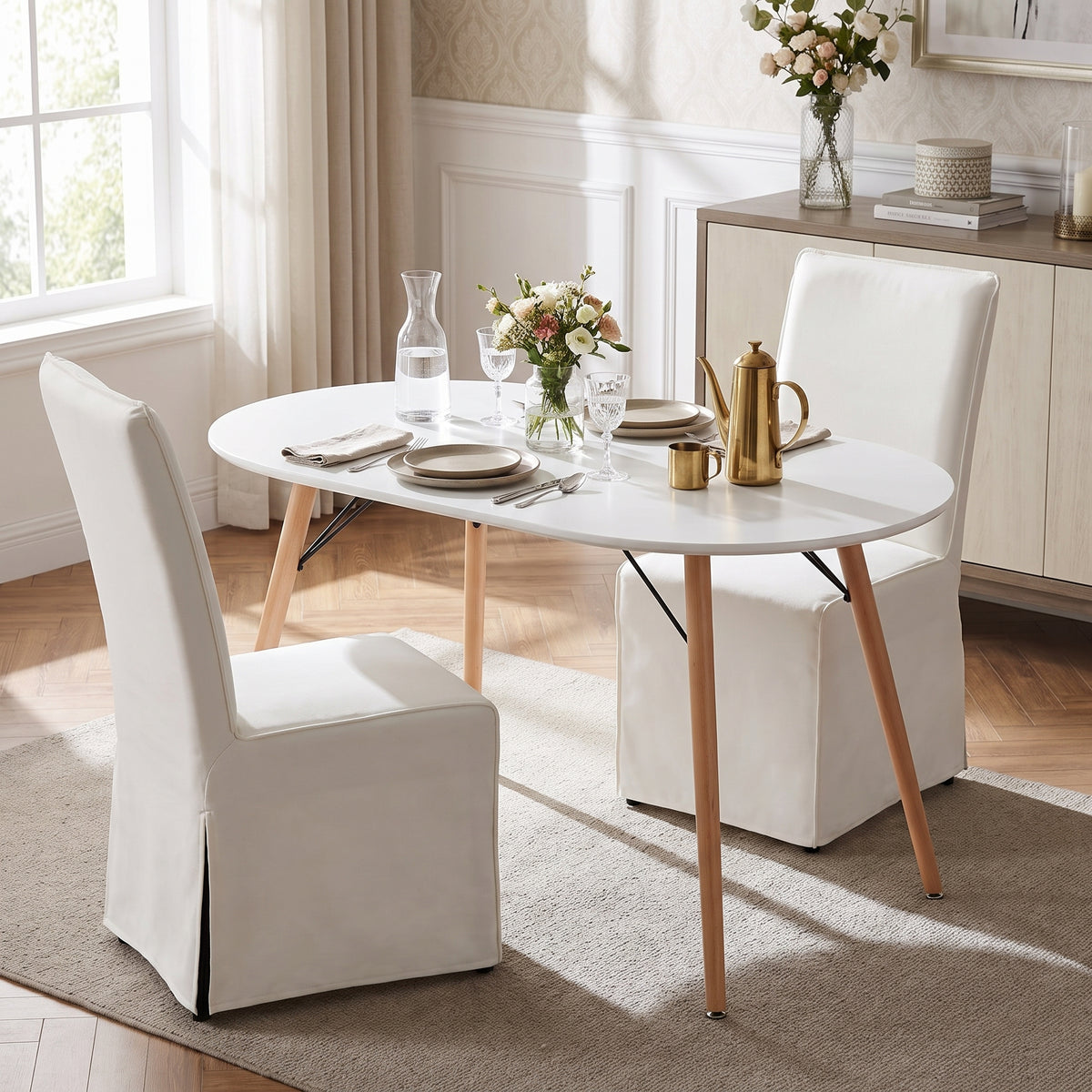Homy Casa MICK + ELVO Beige 3PC 47.2" Dining Set with 2 Chairs Open Box