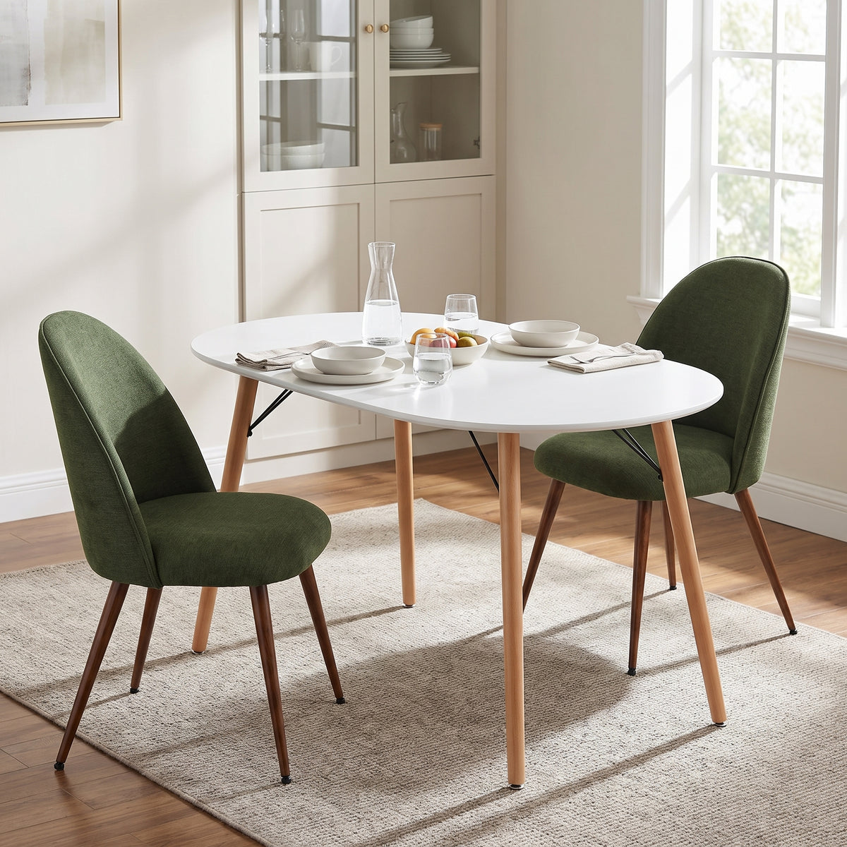 Homy Casa MICK + HAVEN Verita Green 3PC 47.2" Dining Set White Table with 2 Chairs Open Box