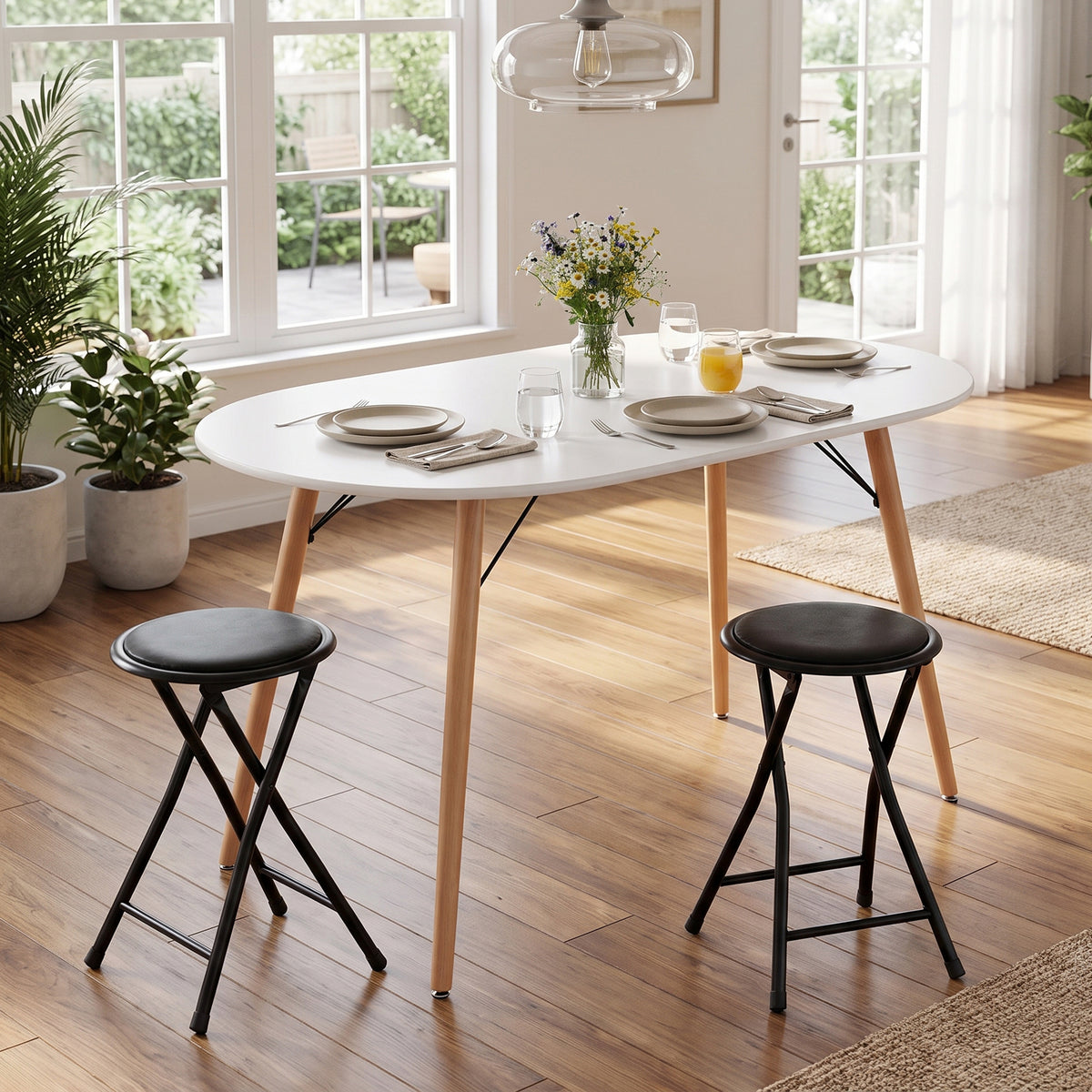 Homy Casa MICK + NEW PORT Black 3PC 47.2" Dining Set White Table with 2 Chairs Open Box