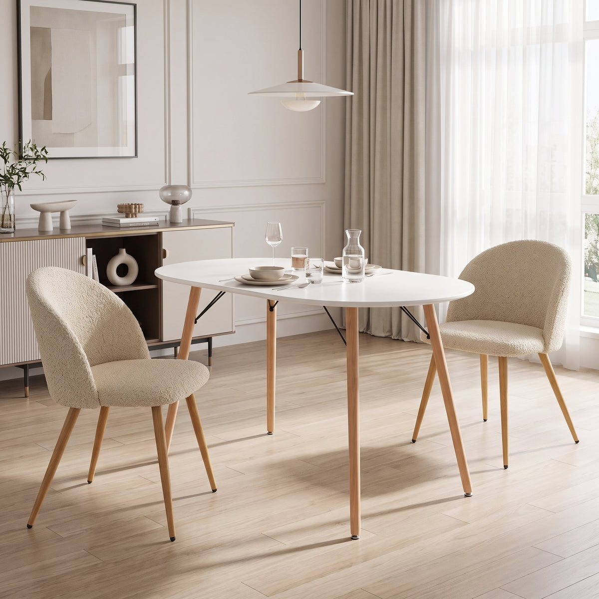 Homy Casa MICK + ZOMBA Beige 3PC 47.2" Dining Set with 2 Chairs Open Box