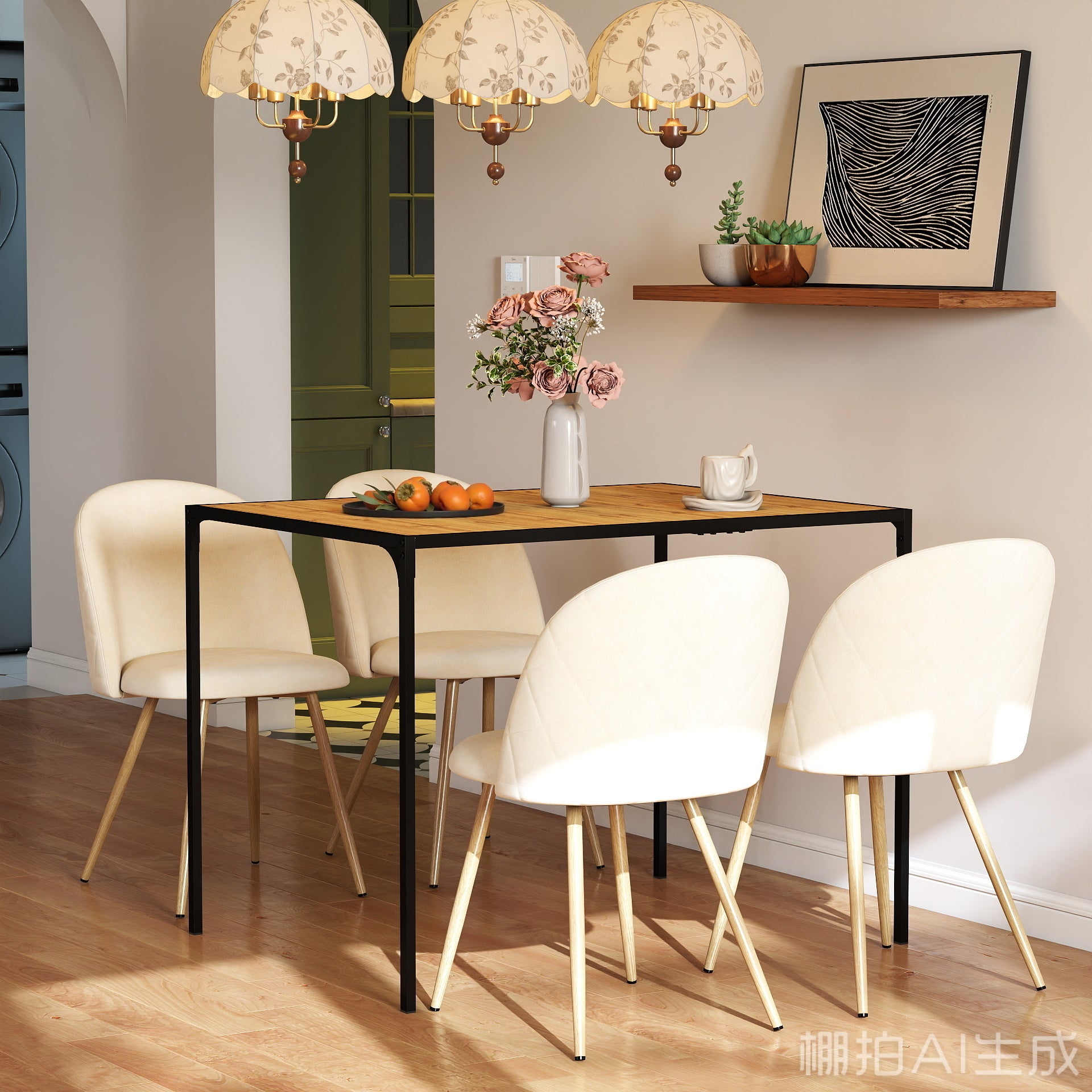 Milliken 5 Piece Dining Table Set with 4 Puzd Upholstered Chairs