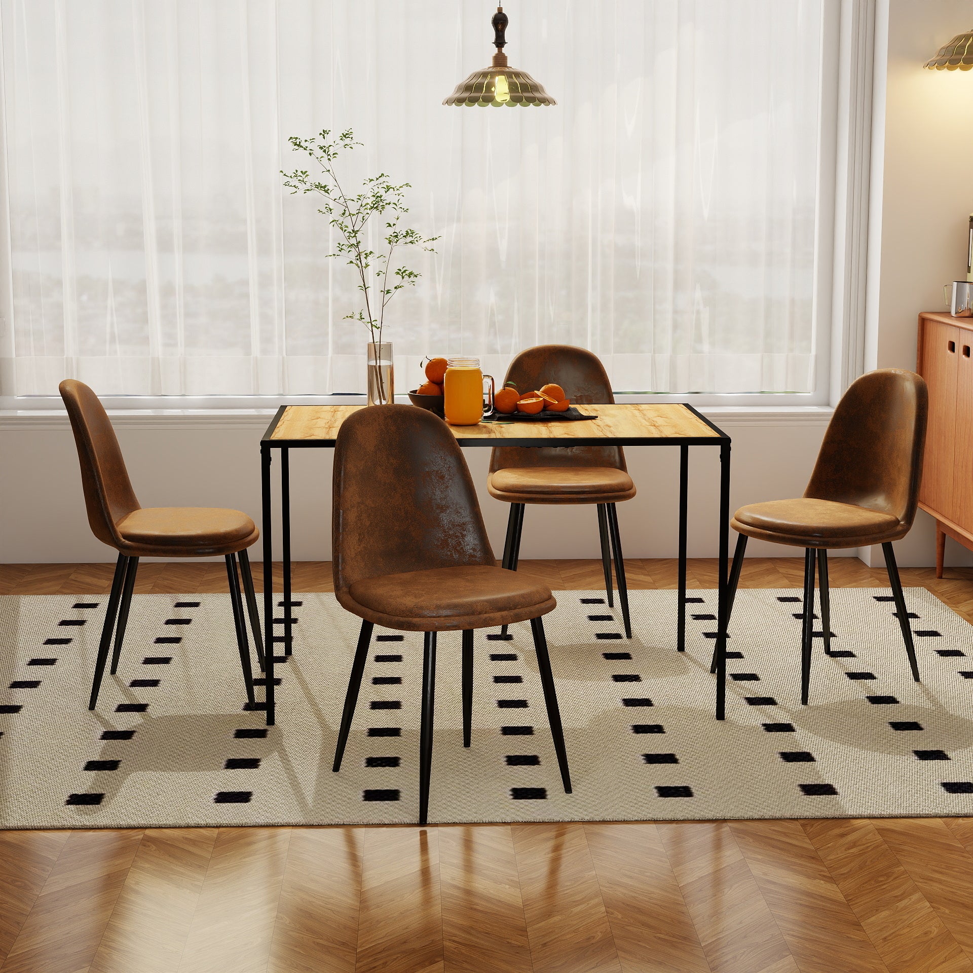 Homy Casa Milliken 5 Piece Dining Table Set with 4 Sunf Upholstered Chairs
