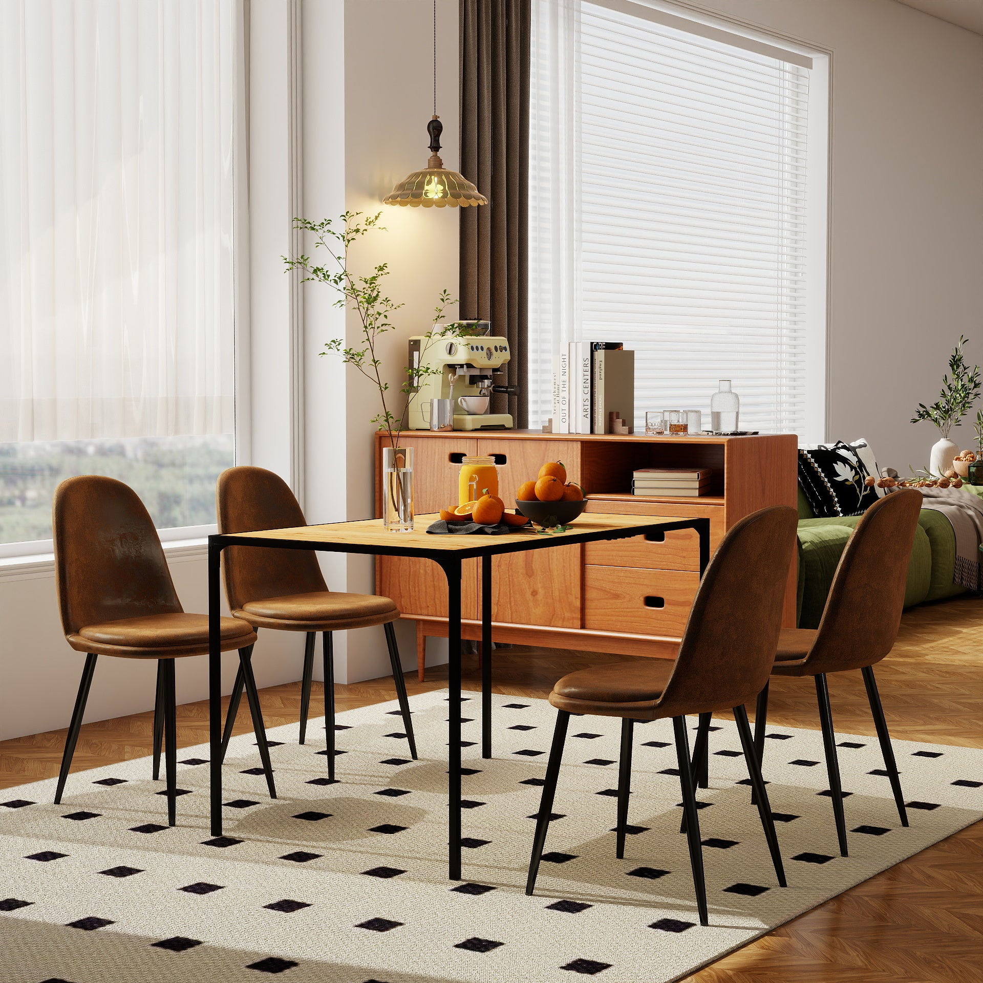 Homy Casa Milliken 5 Piece Dining Table Set with 4 Sunf Upholstered Chairs