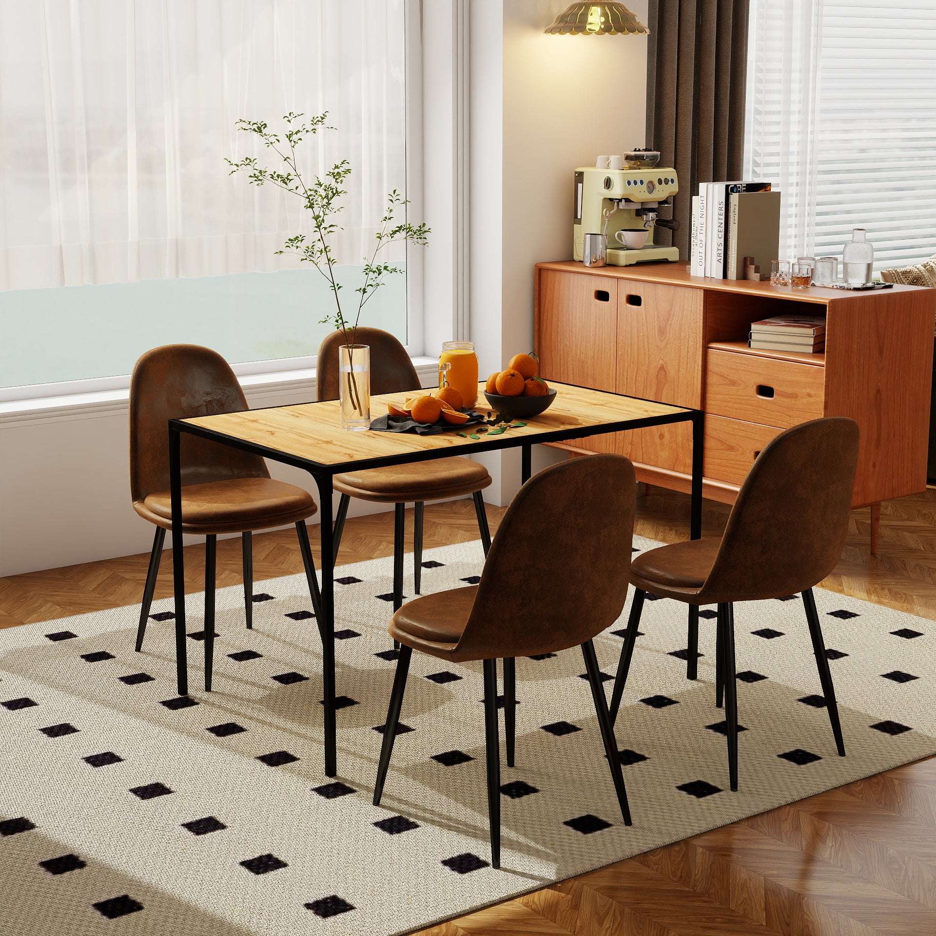 Homy Casa Milliken 5 Piece Dining Table Set with 4 Sunf Upholstered Chairs