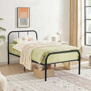 MILO Twin Metal Bed Frame with Headboard and Footboard Steel Slats No Box Spring Black