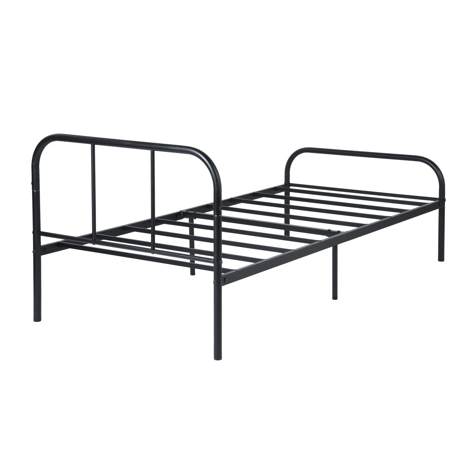 MILO Twin Metal Bed Frame with Headboard and Footboard Steel Slats No Box Spring Black