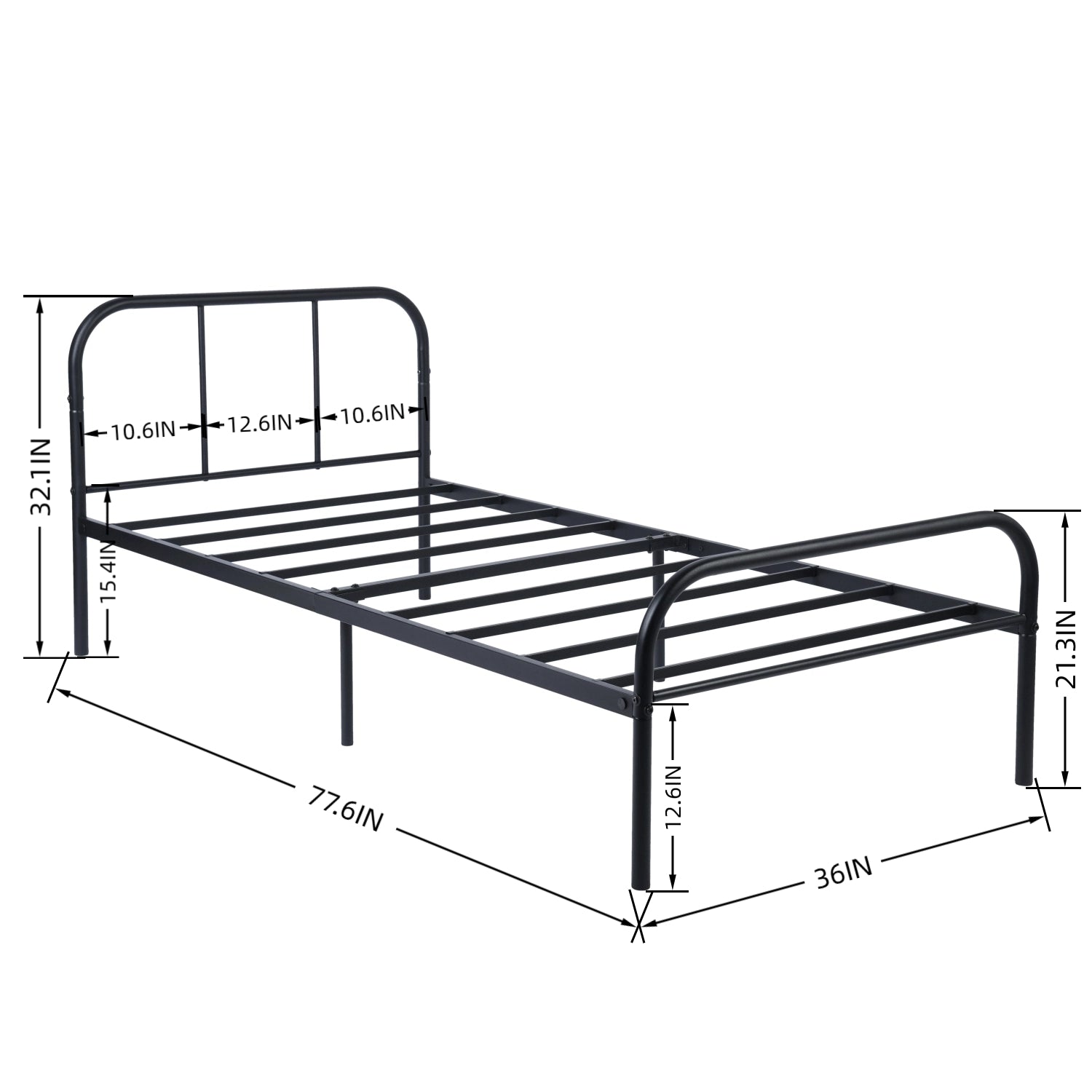 MILO Twin Metal Bed Frame with Headboard and Footboard Steel Slats No Box Spring Black