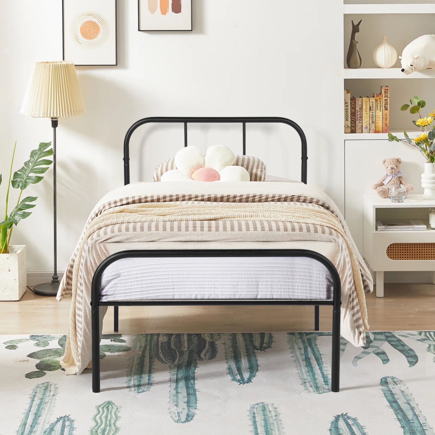 MILO Twin Metal Bed Frame with Headboard and Footboard Steel Slats No Box Spring Black