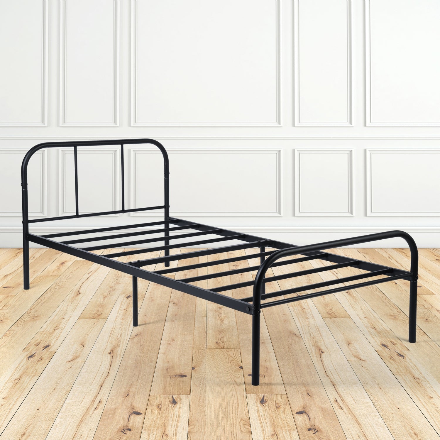 MILO Twin Metal Bed Frame with Headboard and Footboard Steel Slats No Box Spring Black