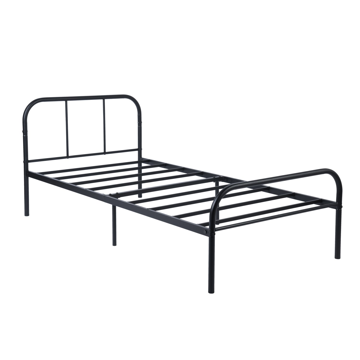 MILO Twin Metal Bed Frame with Headboard and Footboard Steel Slats No Box Spring Black
