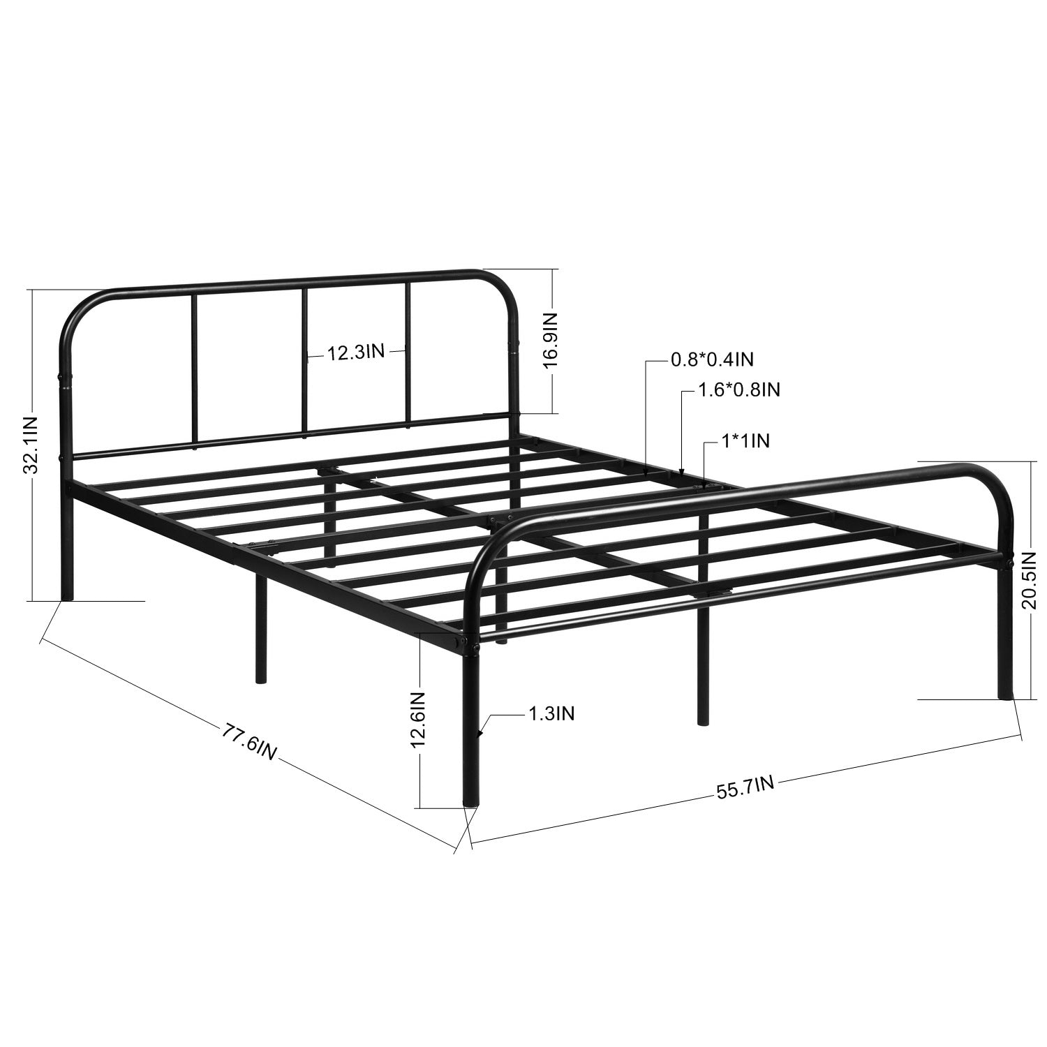 Homy Casa MILO Full Size Metal Bed Frame Matte Black Platform Bed Minimal Industrial Style