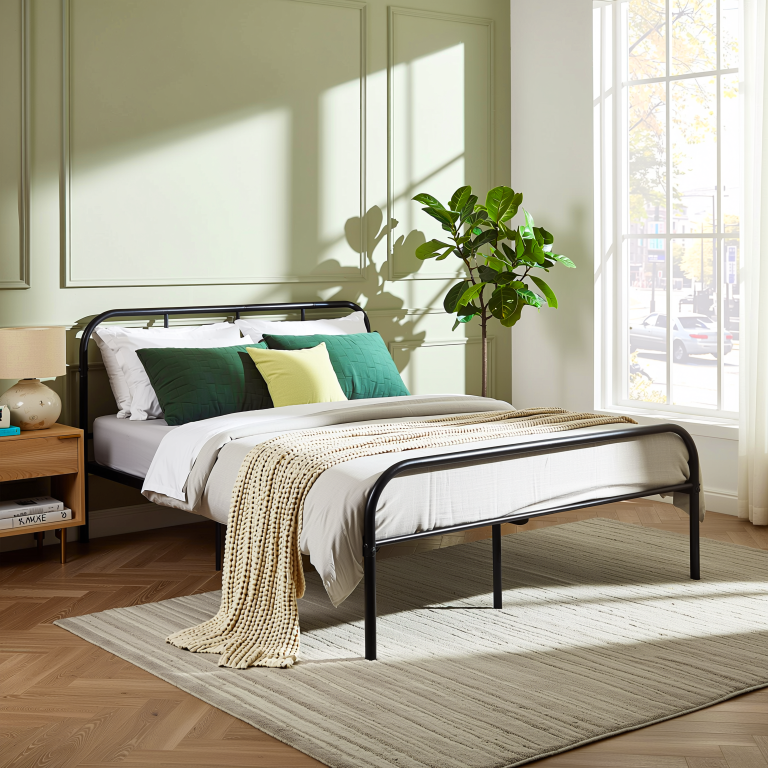 Homy Casa MILO Full Size Metal Bed Frame Matte Black Platform Bed Minimal Industrial Style