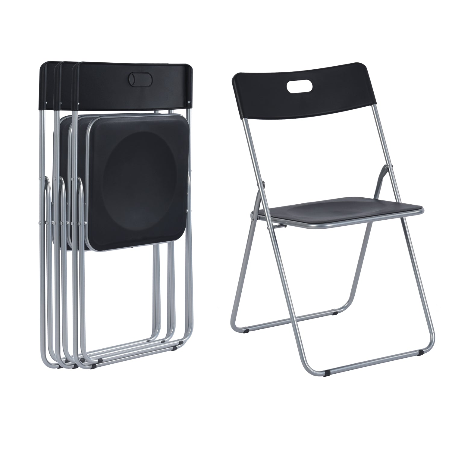 Homy Casa Fern 5PC Folding Dining Game Set 33.9” Square Table with 4 Mimosa Scandinavian Style Black Folding Chairs
