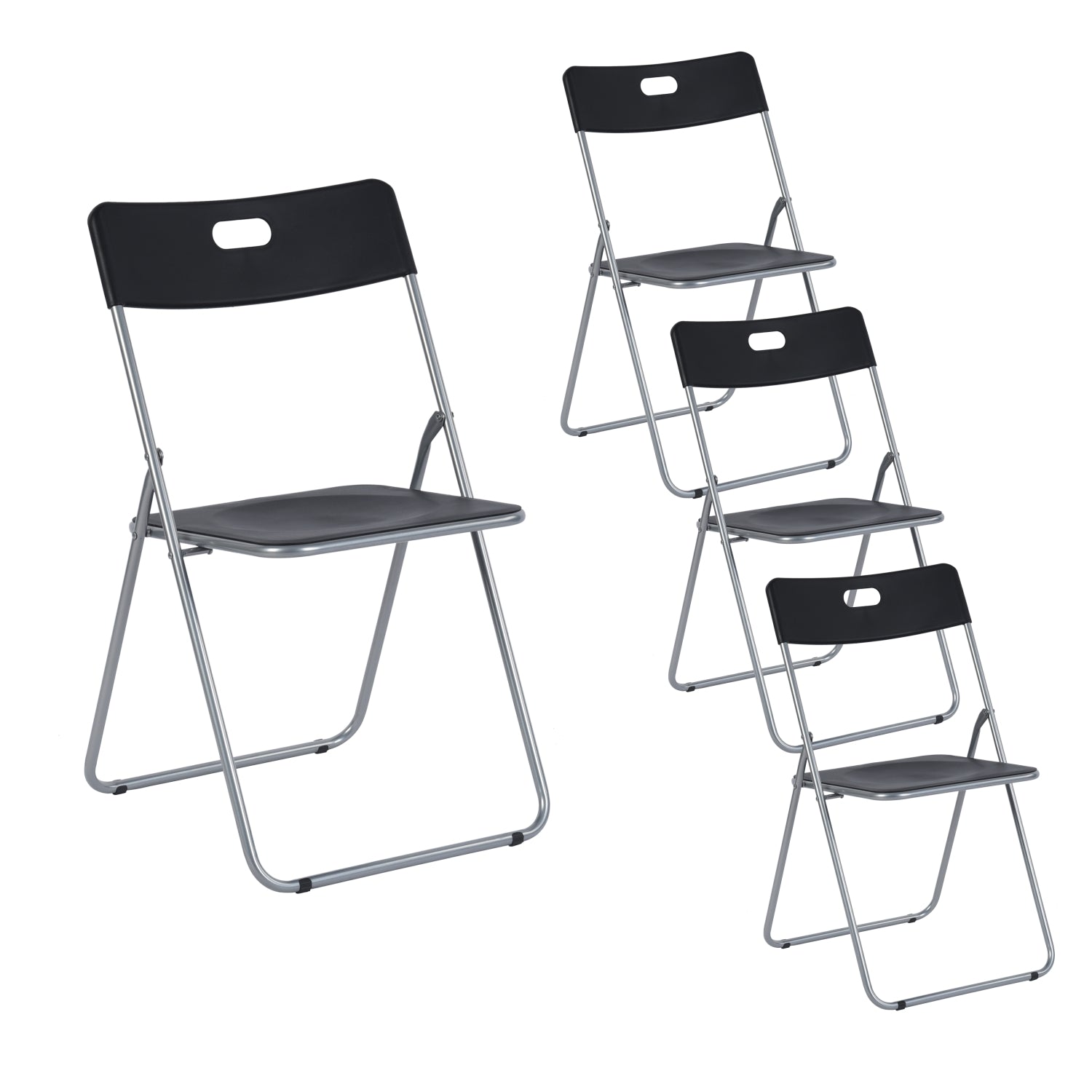 Homy Casa Fern 5PC Folding Dining Game Set 33.9” Square Table with 4 Mimosa Scandinavian Style Black Folding Chairs