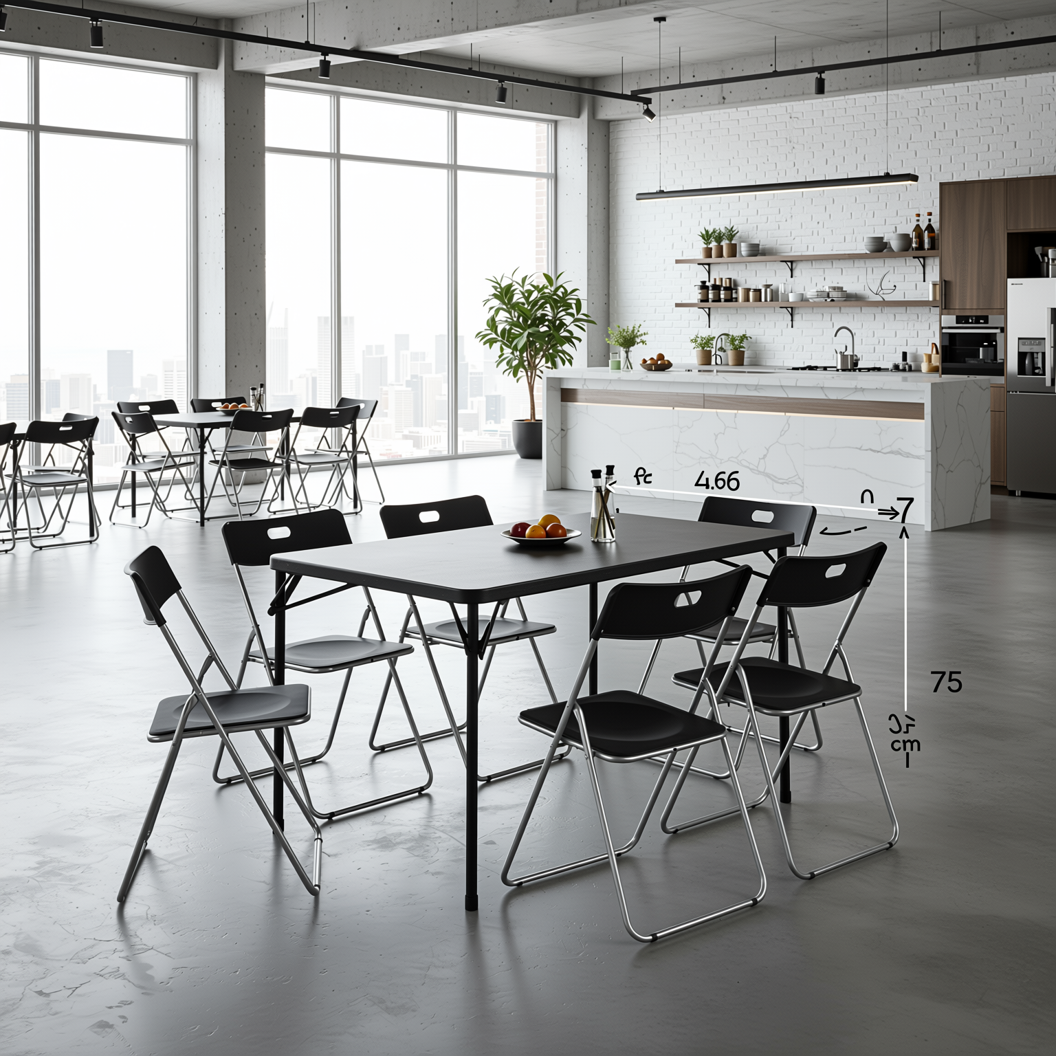 Homy Casa Fern 7PC Modern Scandinavian Folding Dining Game Set with 6 Mimosa Folding Chairs