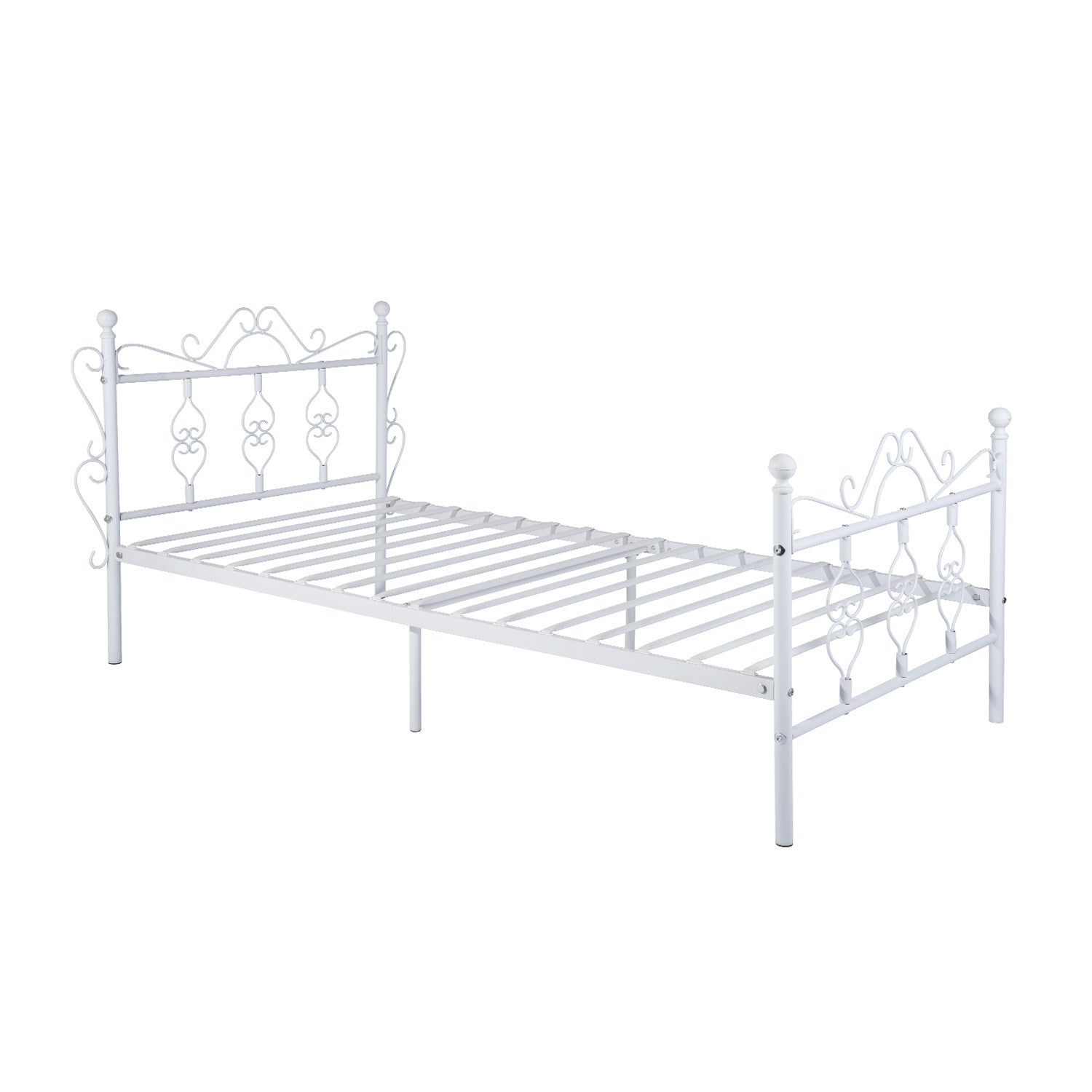 Homy Casa MIQUEL Single White Metal Bed Frame, Modern Iron Design