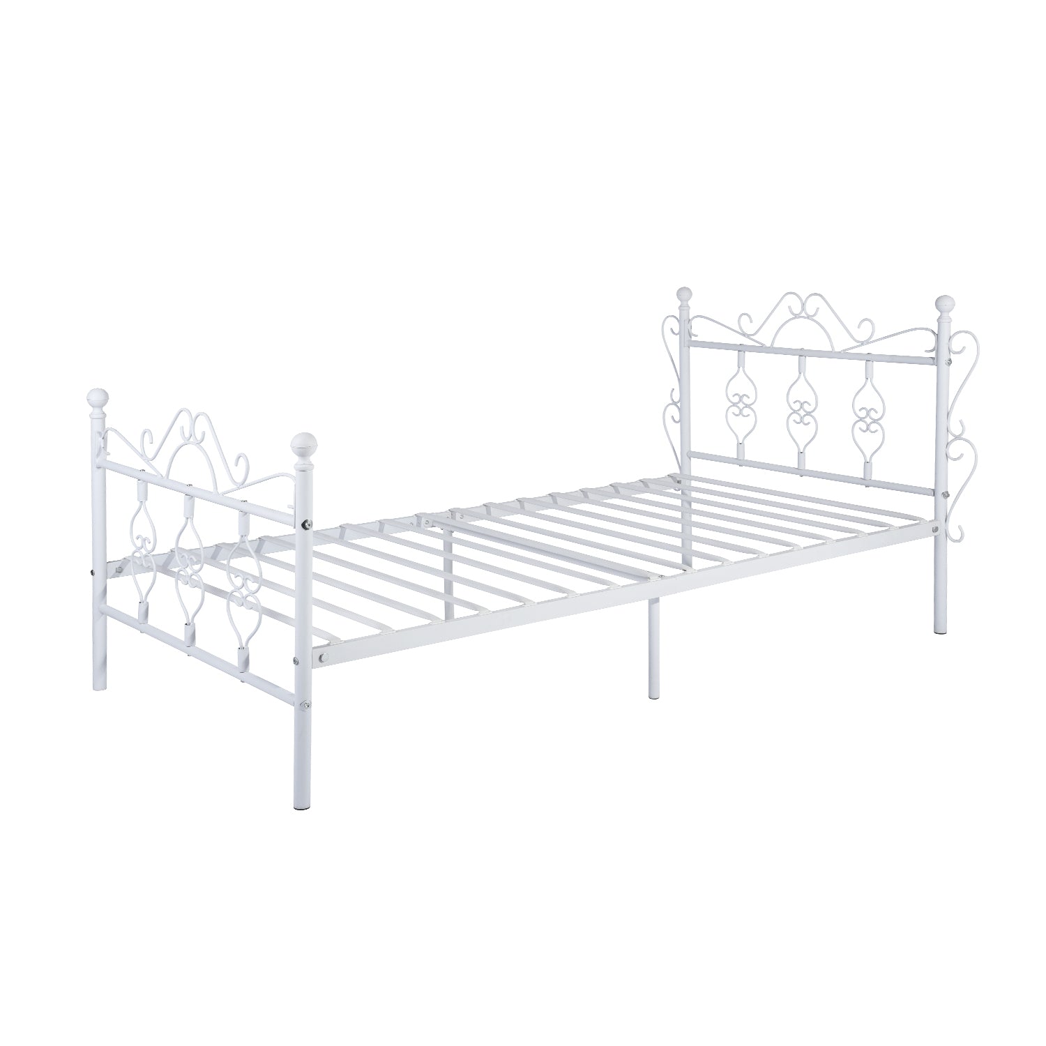 Homy Casa MIQUEL Single White Metal Bed Frame, Modern Iron Design