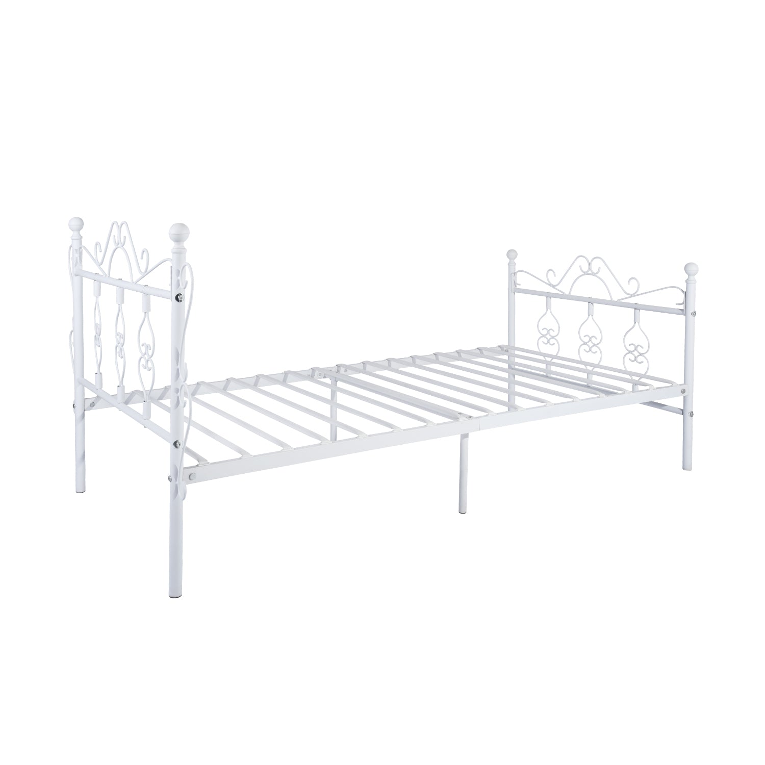 Homy Casa MIQUEL Single White Metal Bed Frame, Modern Iron Design