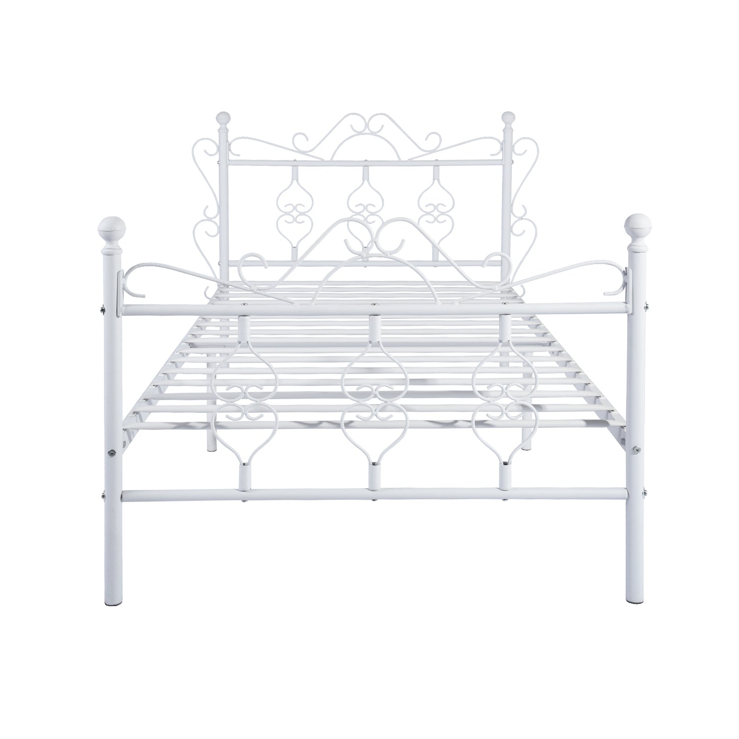 Homy Casa MIQUEL Single White Metal Bed Frame, Modern Iron Design