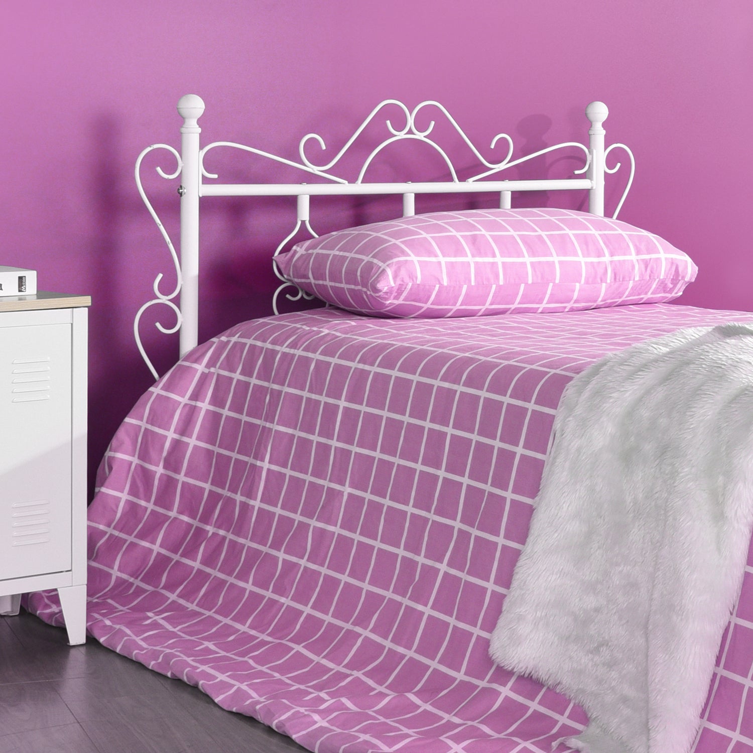 Homy Casa MIQUEL Single White Metal Bed Frame, Modern Iron Design