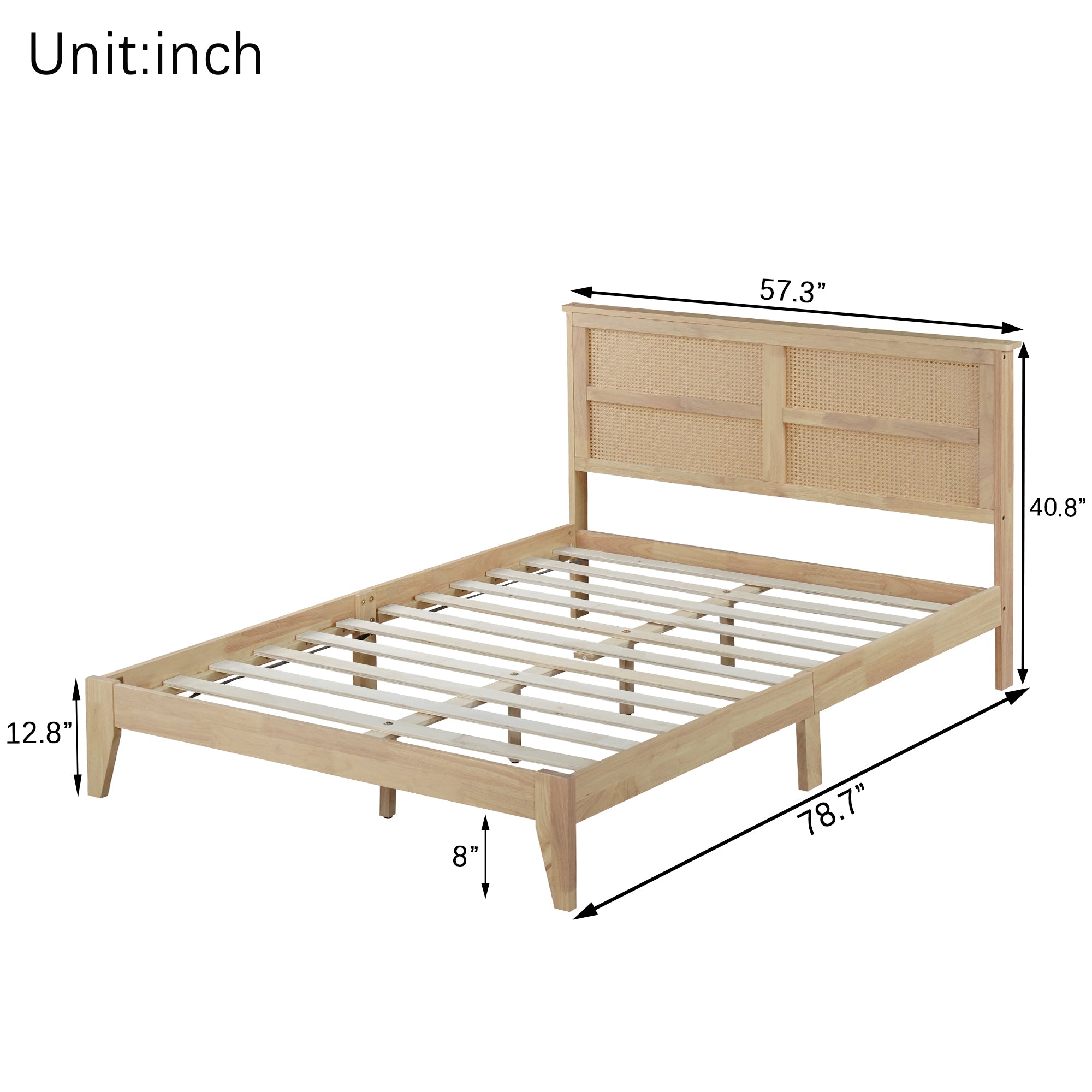 Elara Rubberwood Full Size Bed with Rattan Headboard