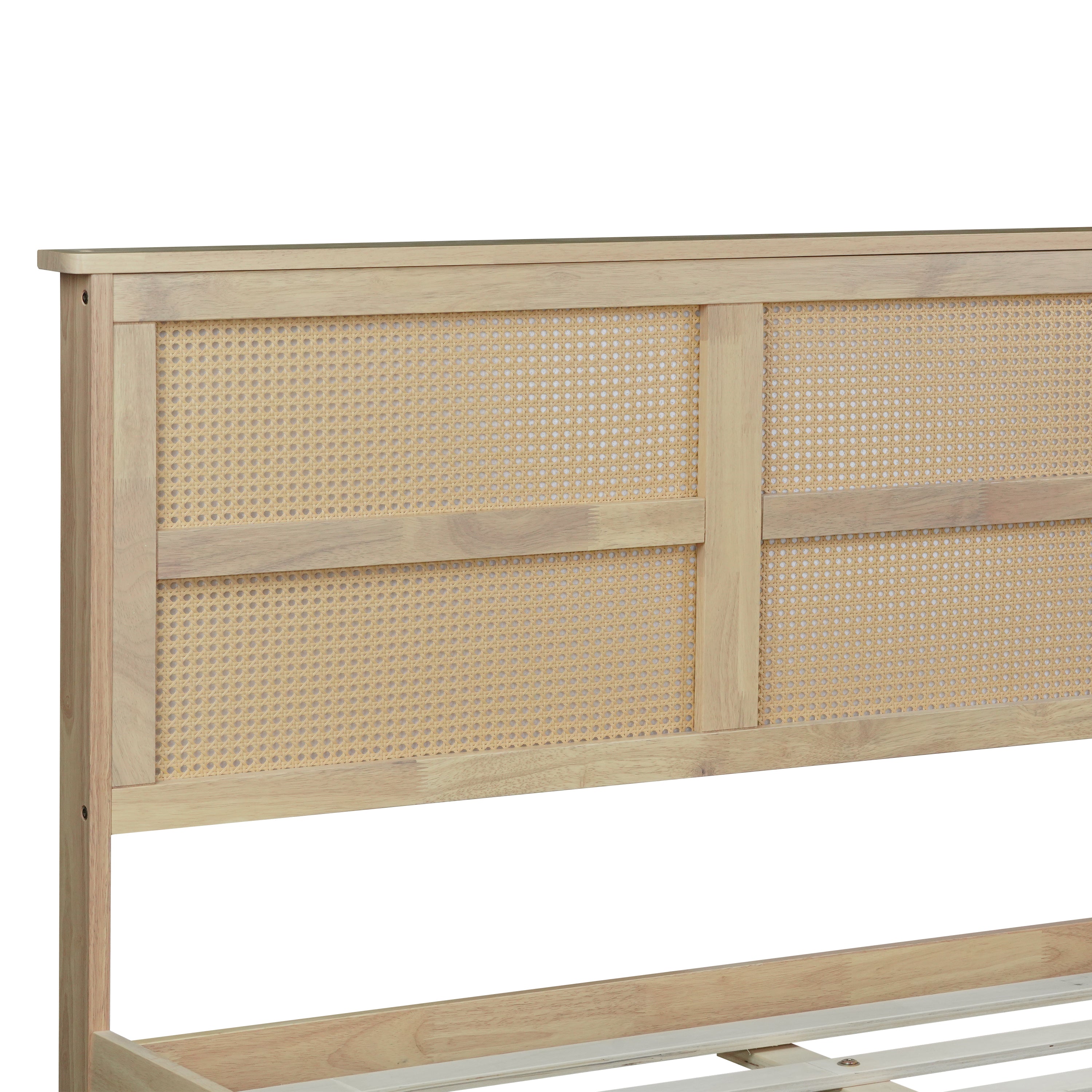 Elara Rubberwood Full Size Bed with Rattan Headboard